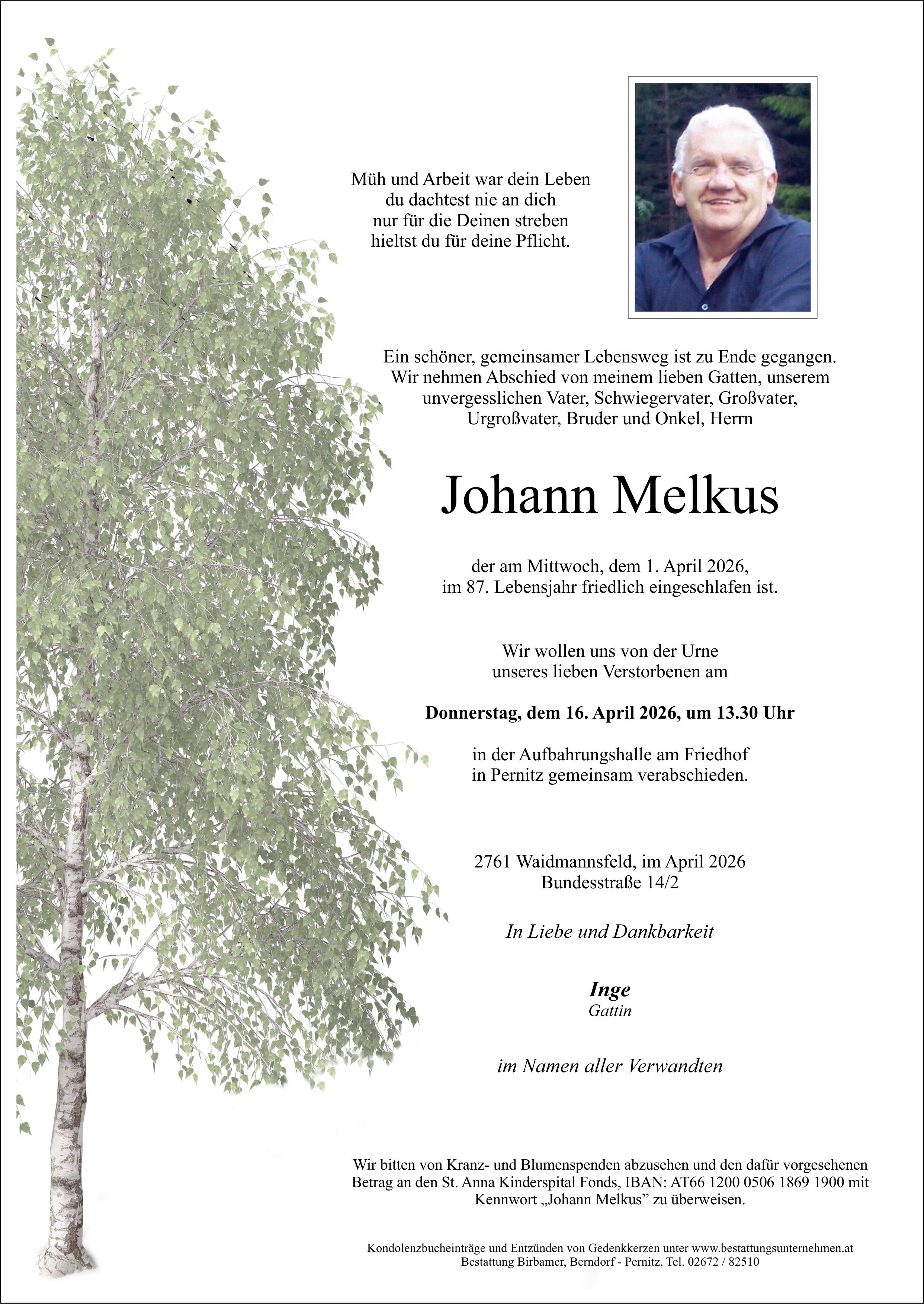 Traueranzeige von Johann Melkus