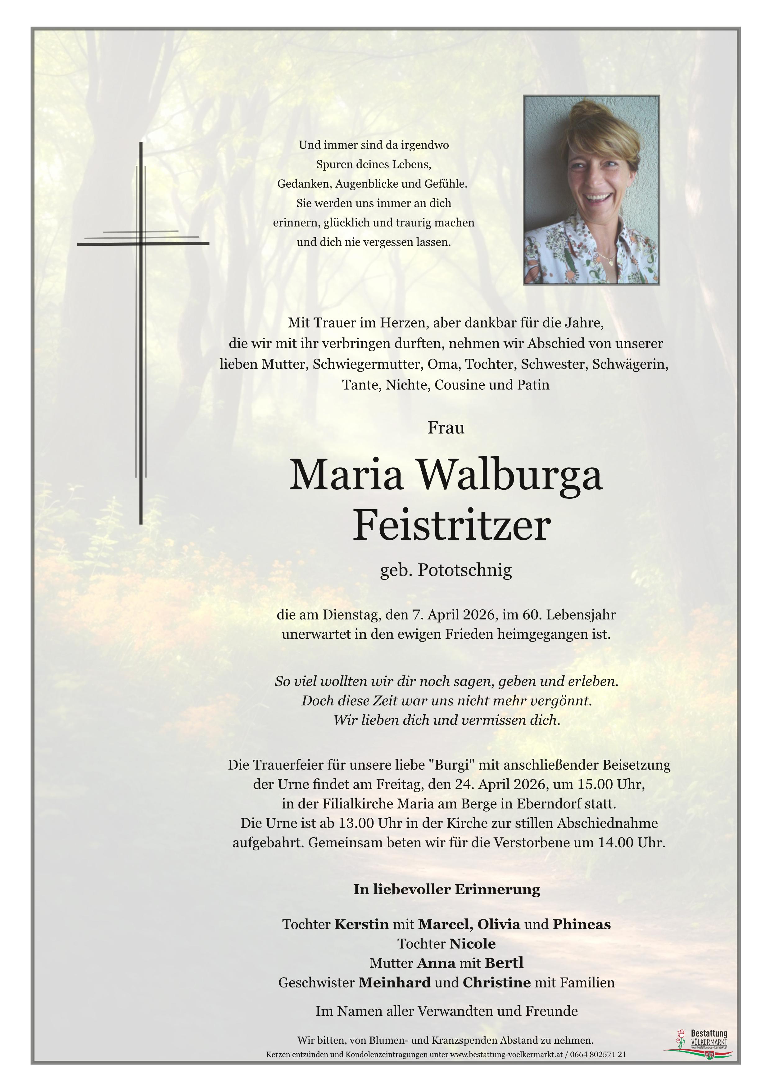 Traueranzeige von Maria Walburga Feistritzer