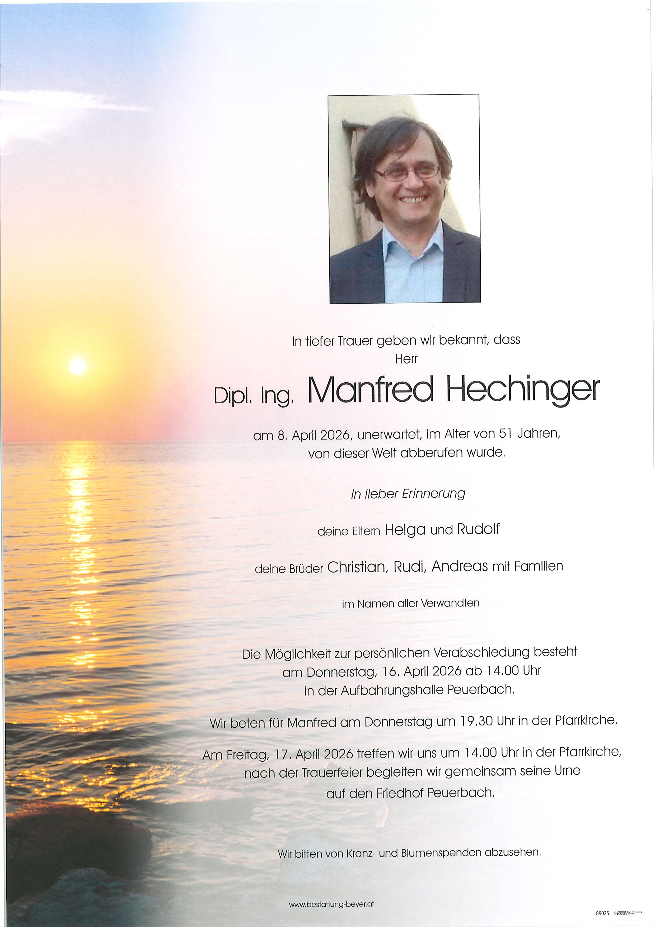 Traueranzeige von Dipl. Ing. Manfred Hechinger