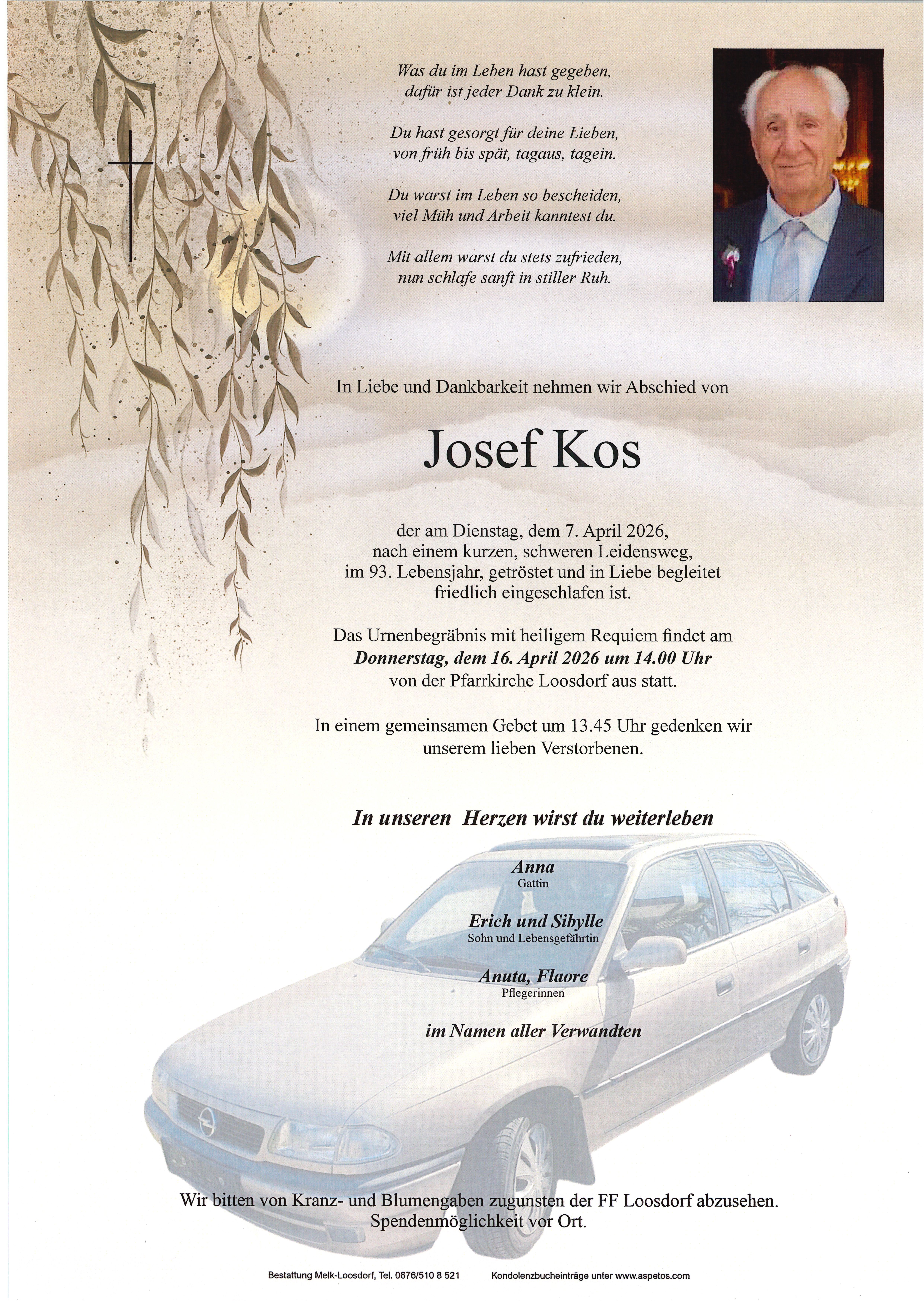 Traueranzeige von Josef Kos