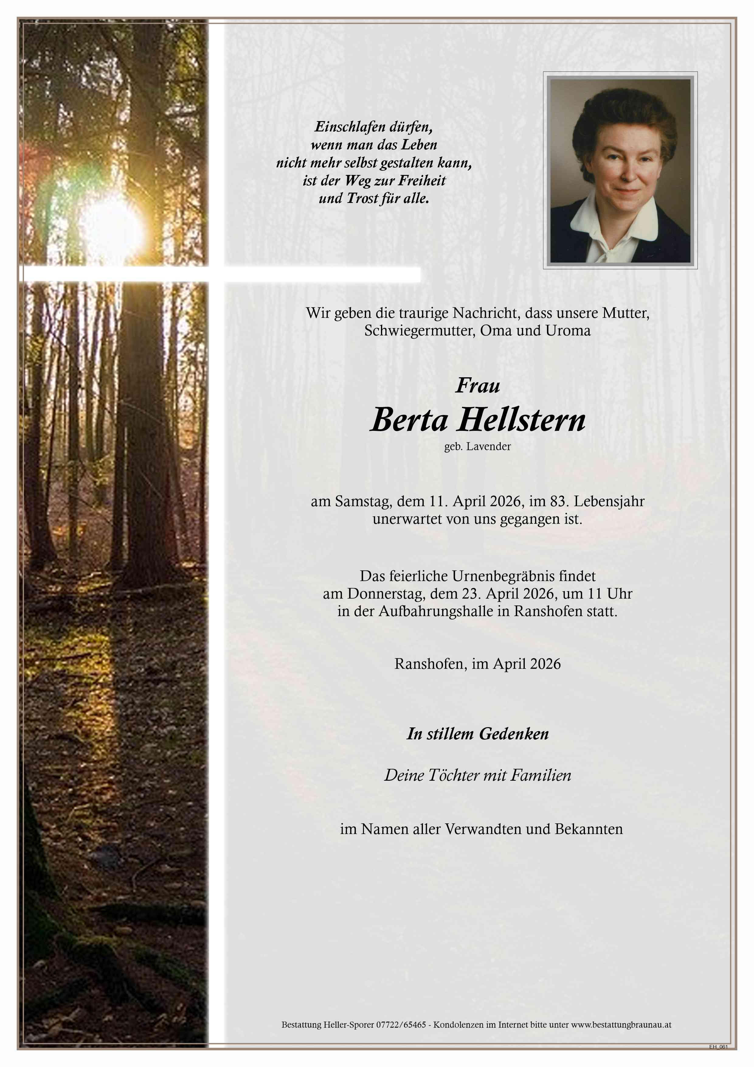 Traueranzeige von Berta Hellstern