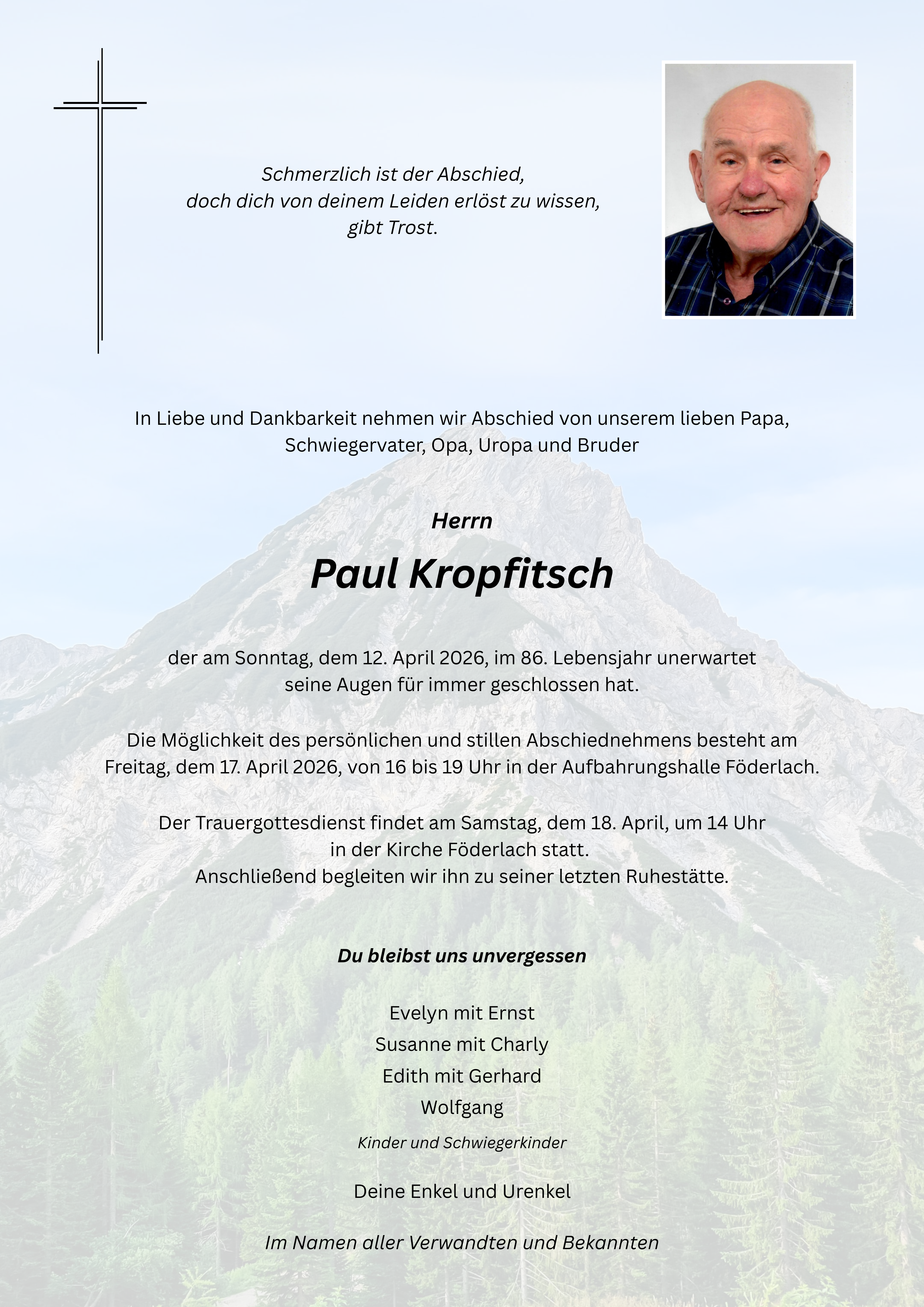 Traueranzeige von Paul Kropfitsch