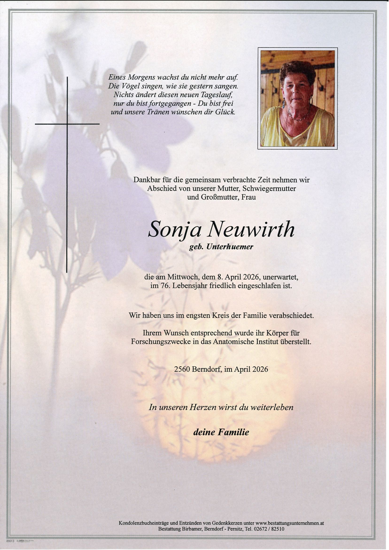 Traueranzeige von Sonja Neuwirth