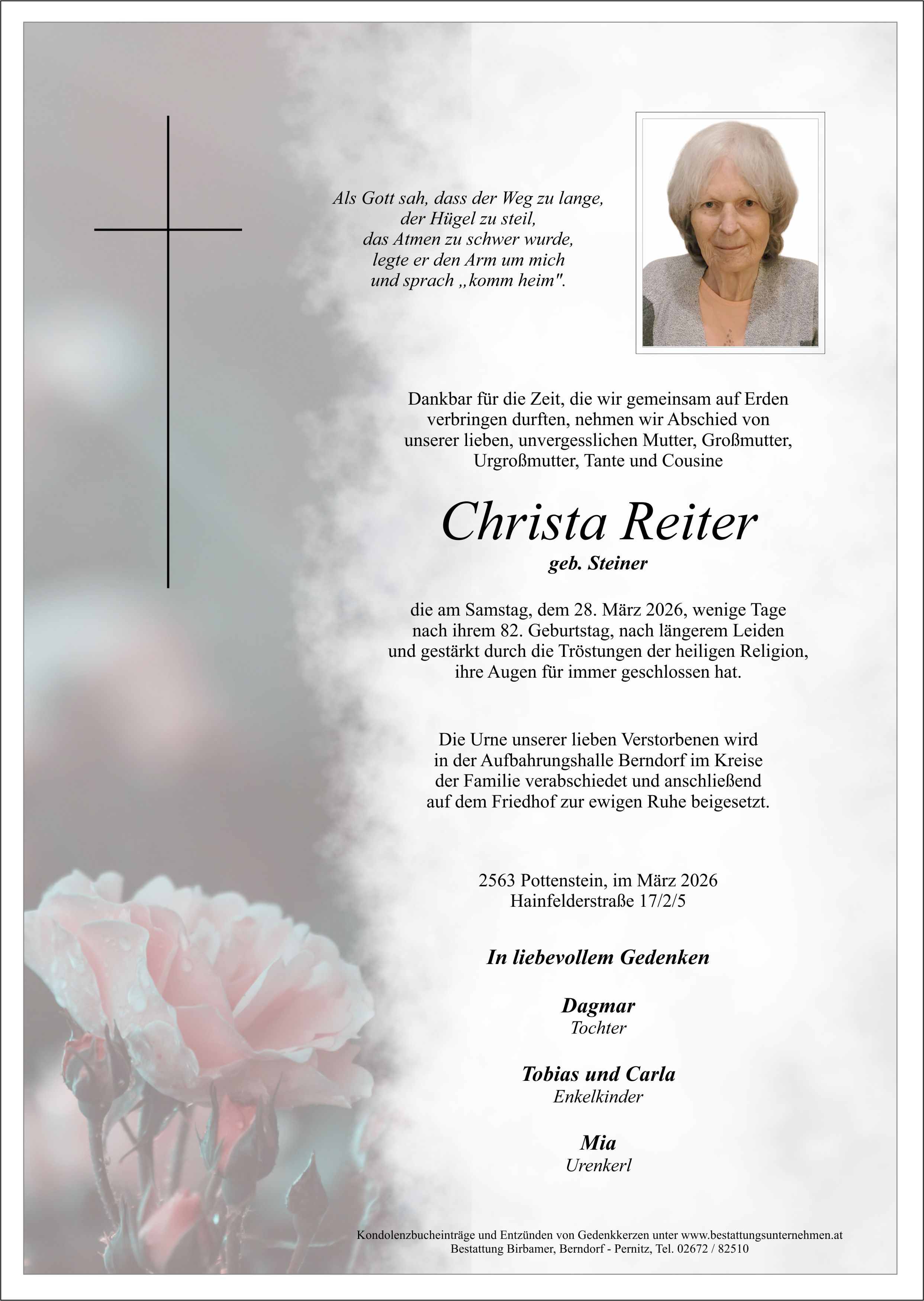 Traueranzeige von Christa Reiter