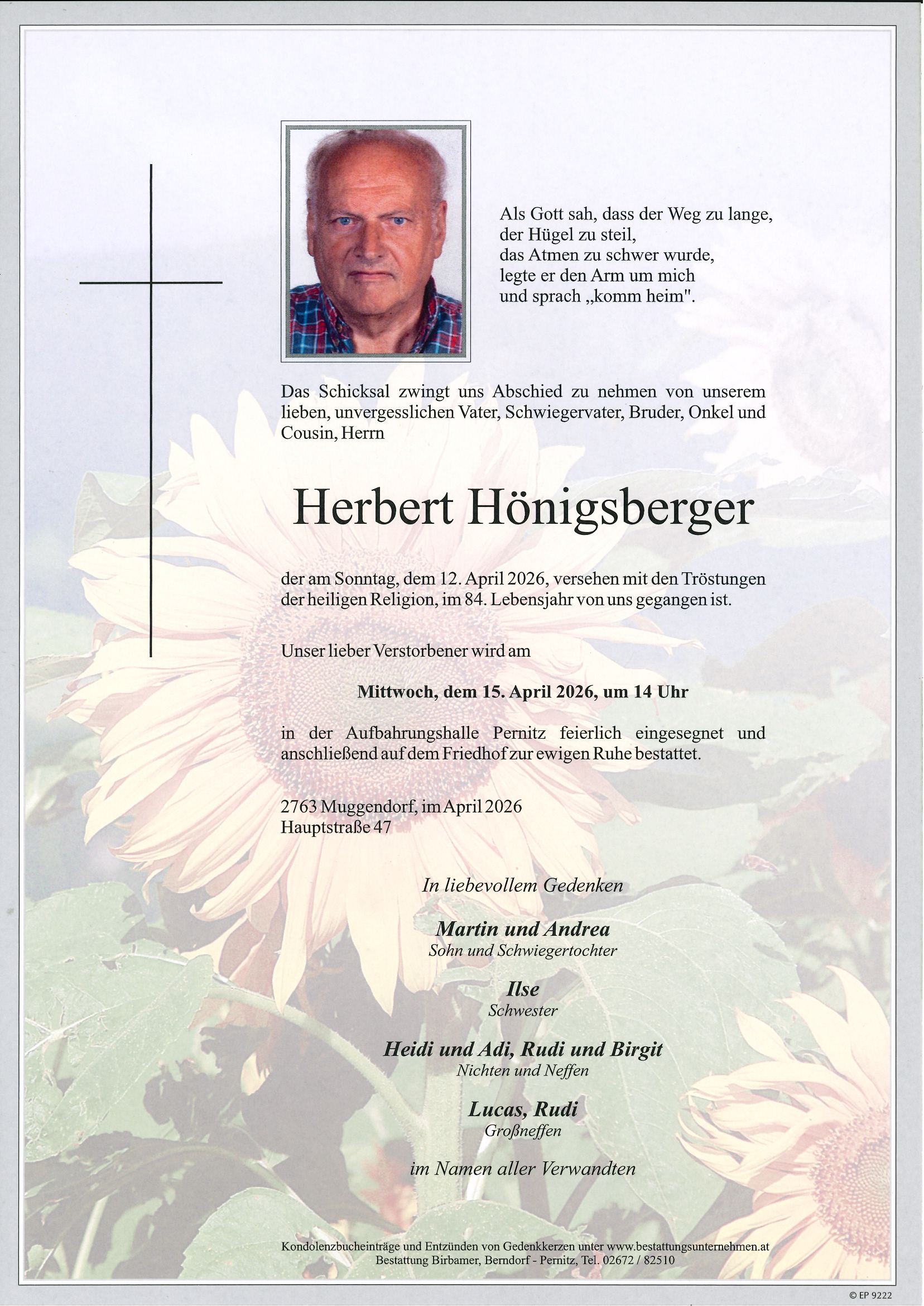 Traueranzeige von Herbert Hönigsberger