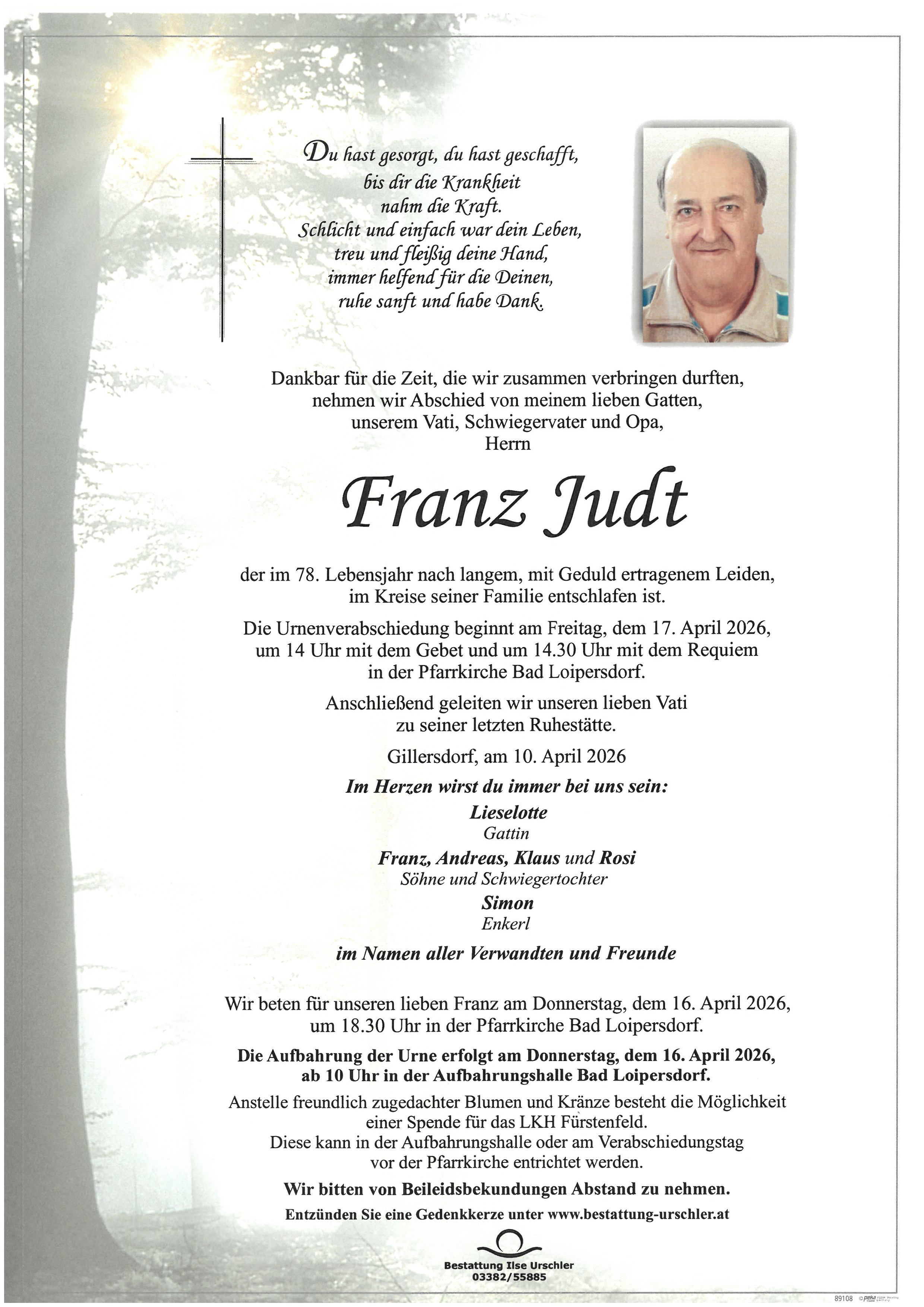 Traueranzeige von Franz Judt