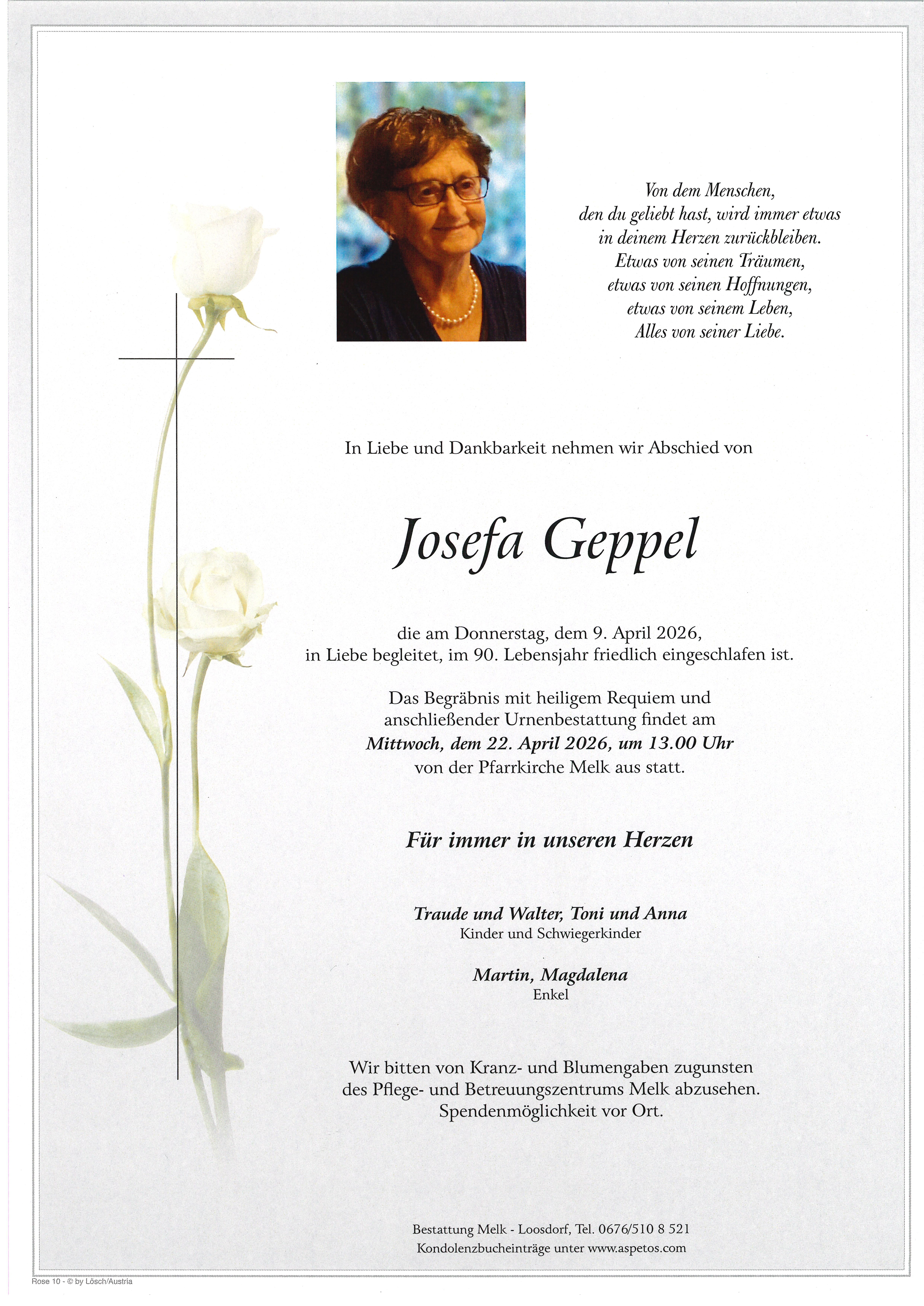 Traueranzeige von Josefa Geppel