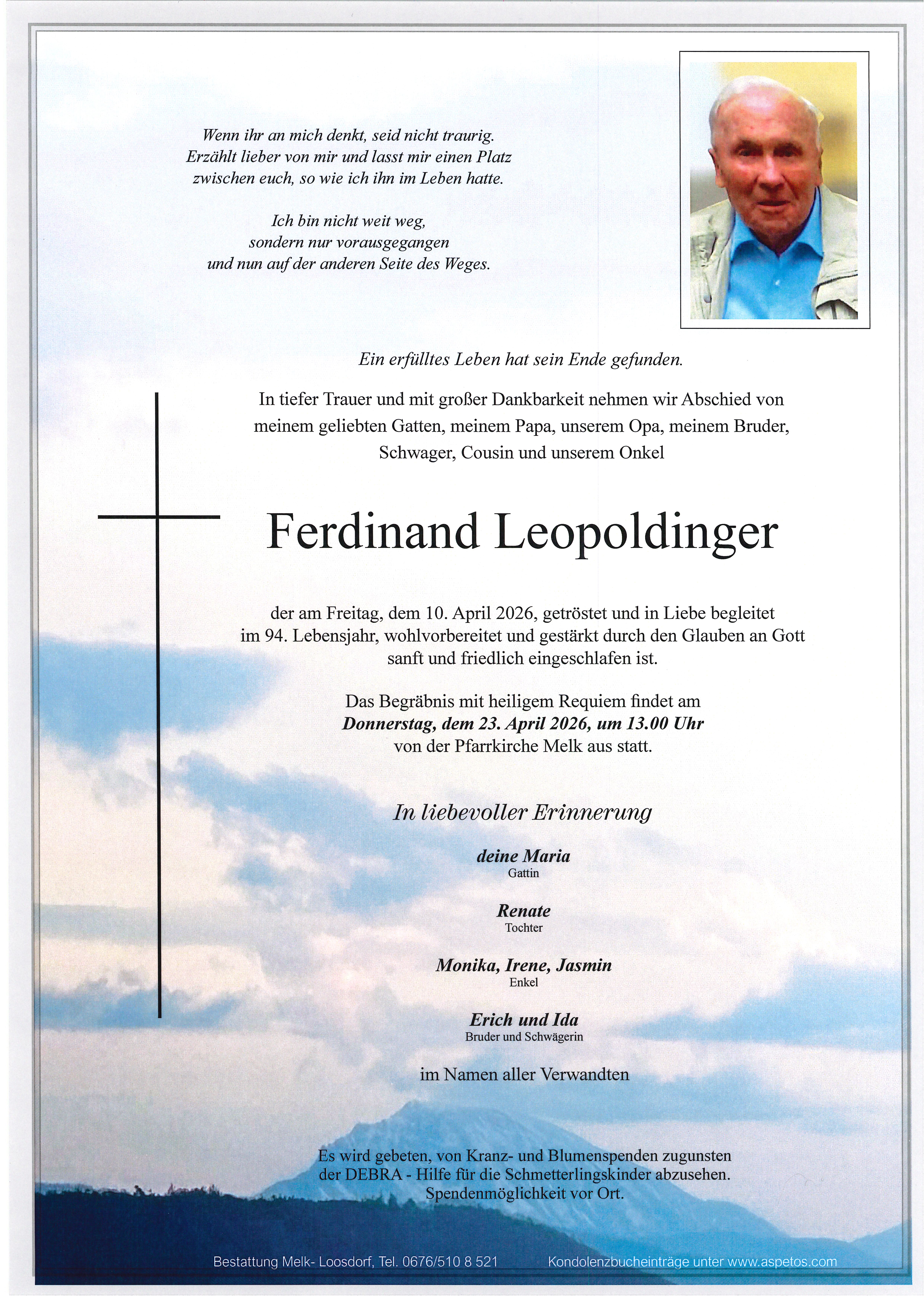 Traueranzeige von Ferdinand Leopoldinger