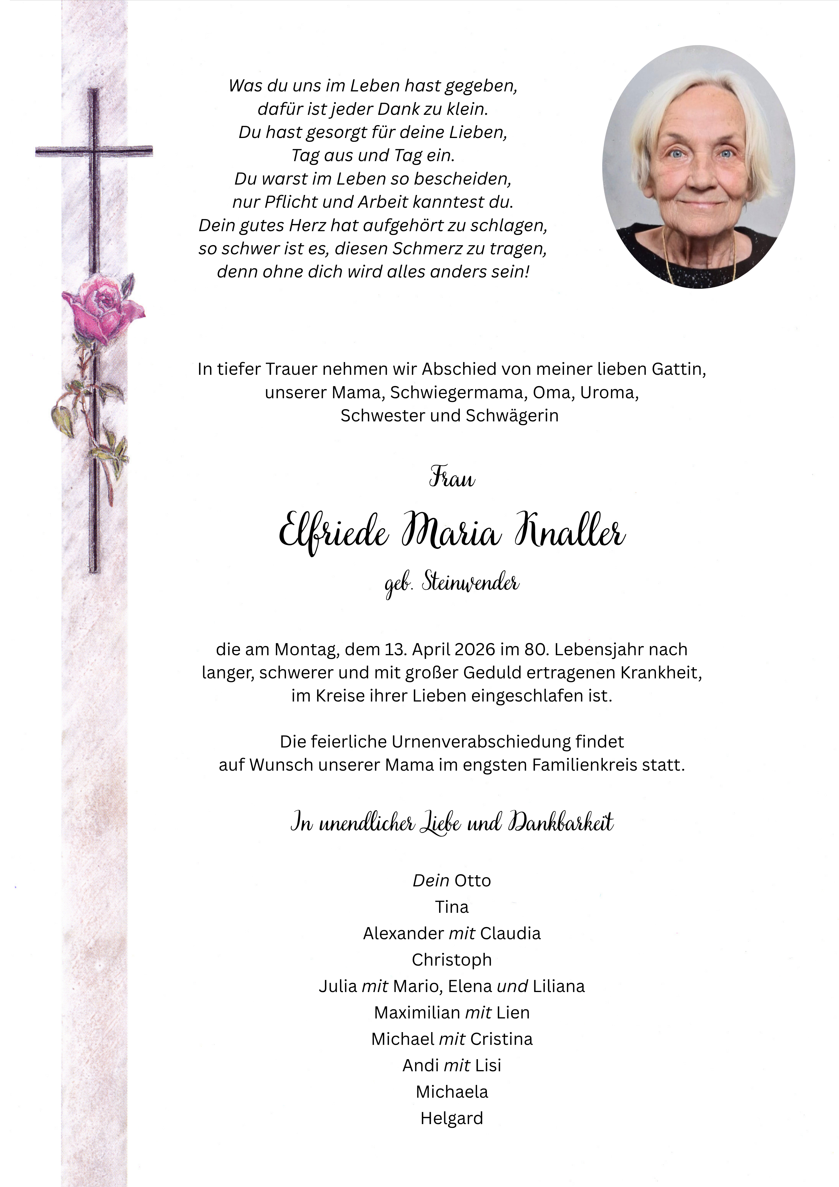 Traueranzeige von Elfriede Maria Knaller