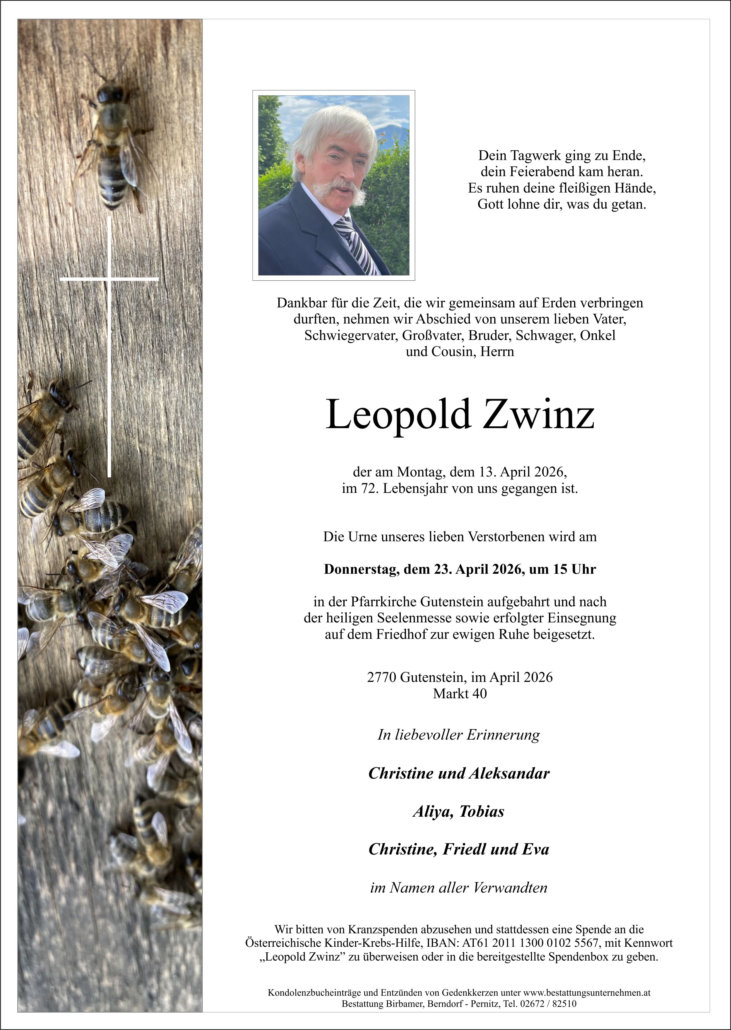 Traueranzeige von Leopold Zwinz