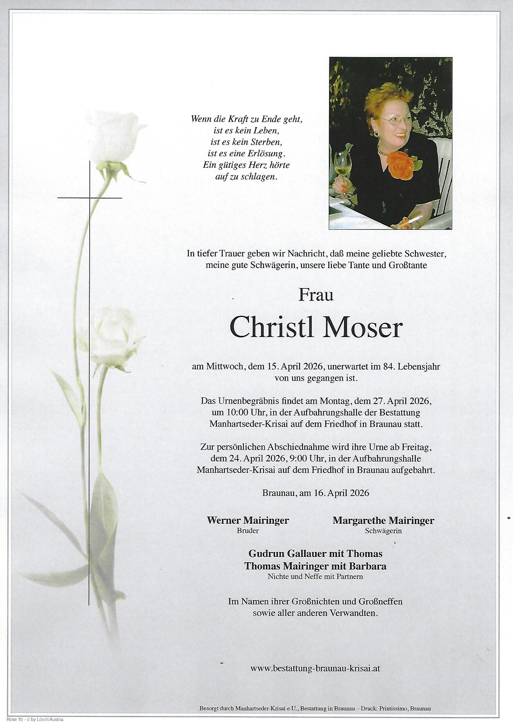 Traueranzeige von Christl Moser