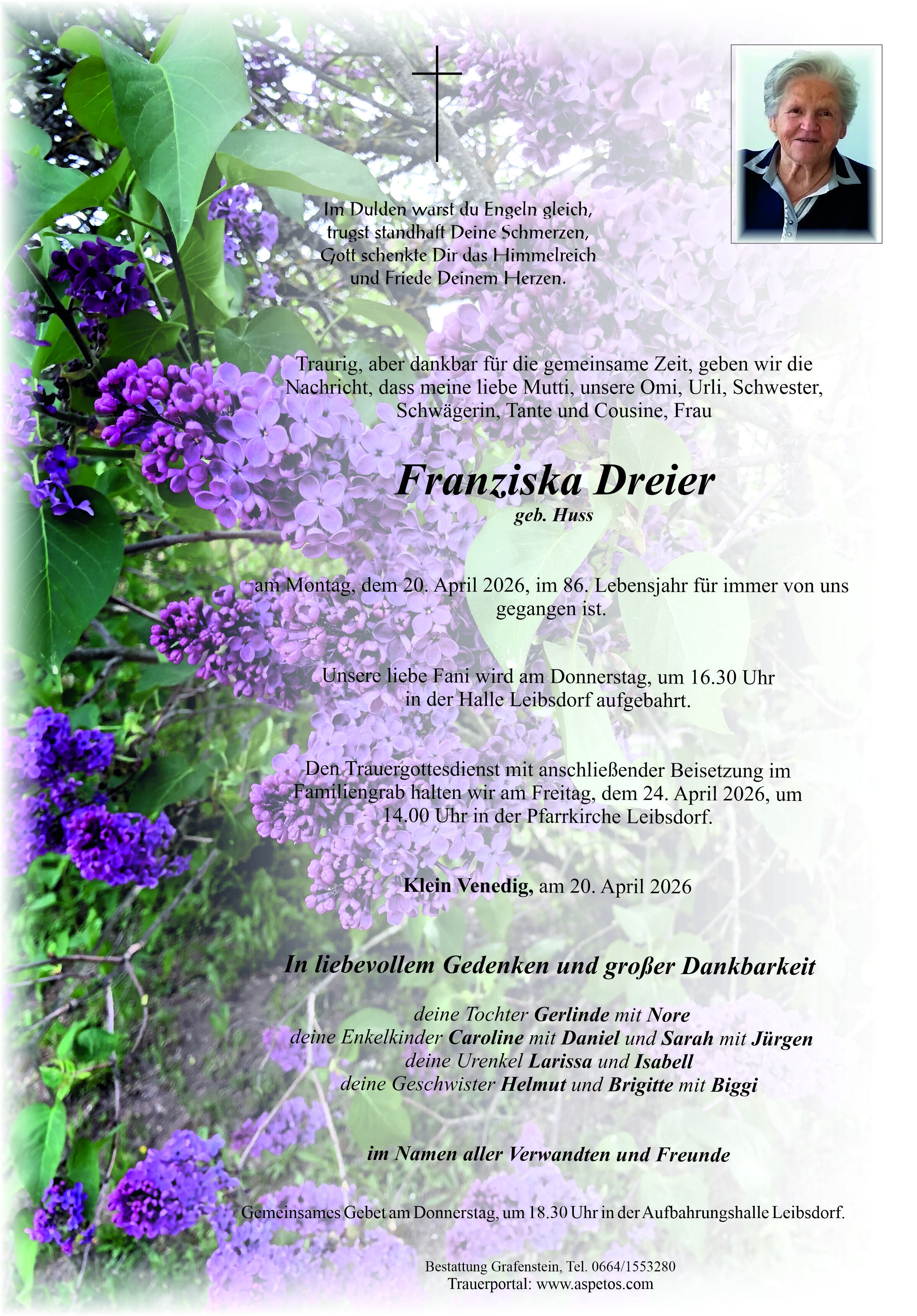 Traueranzeige von Franziska Dreier