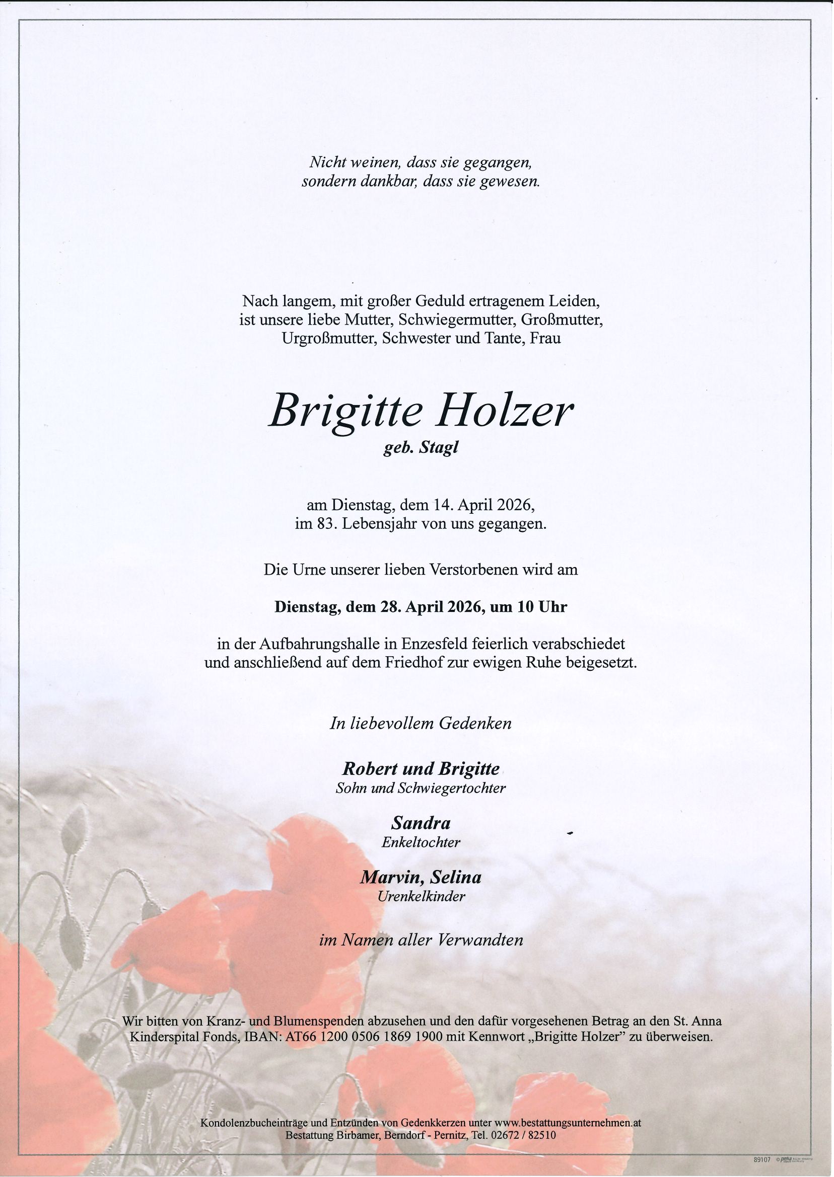 Traueranzeige von Brigitte Holzer