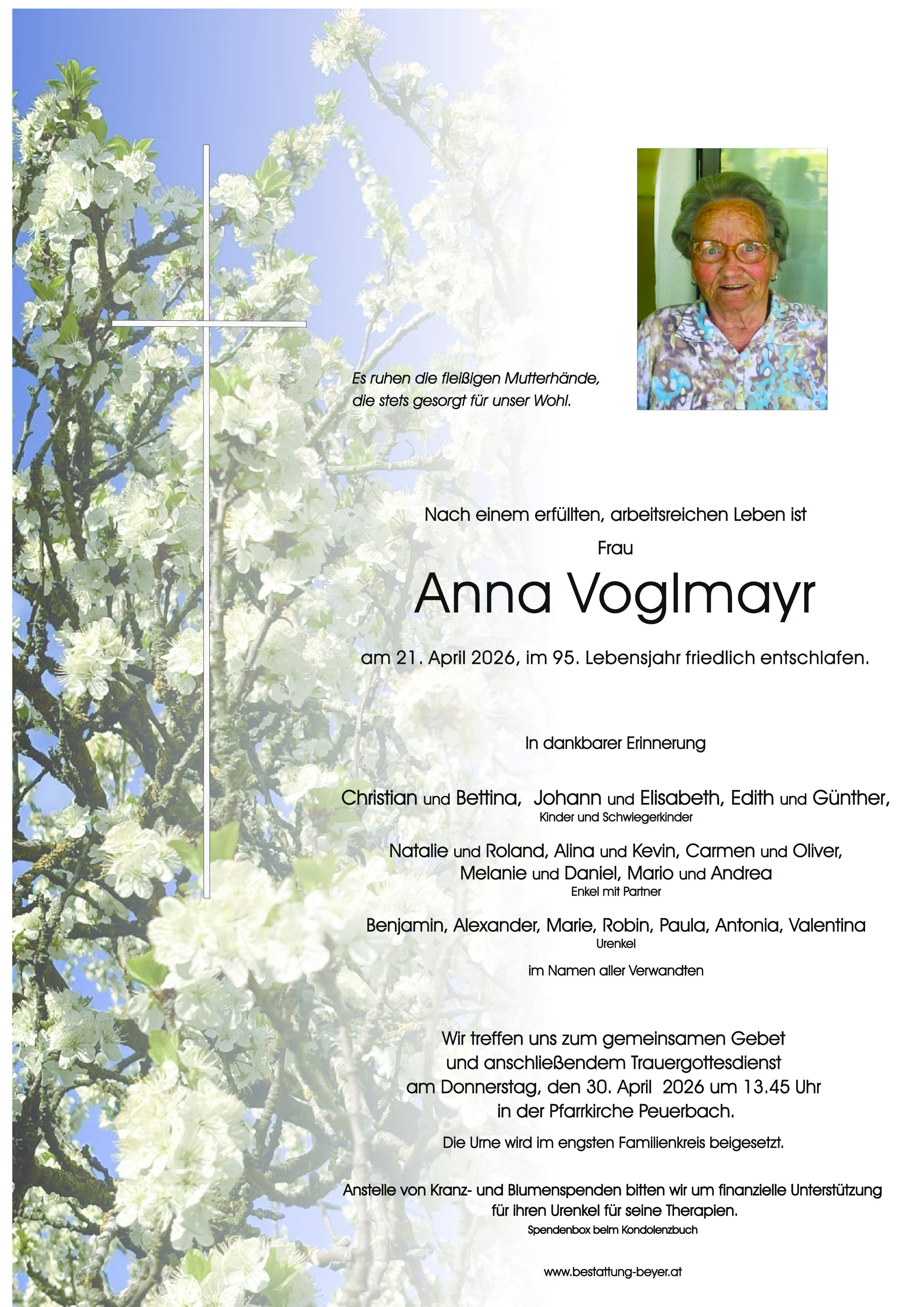 Traueranzeige von Anna Voglmayr