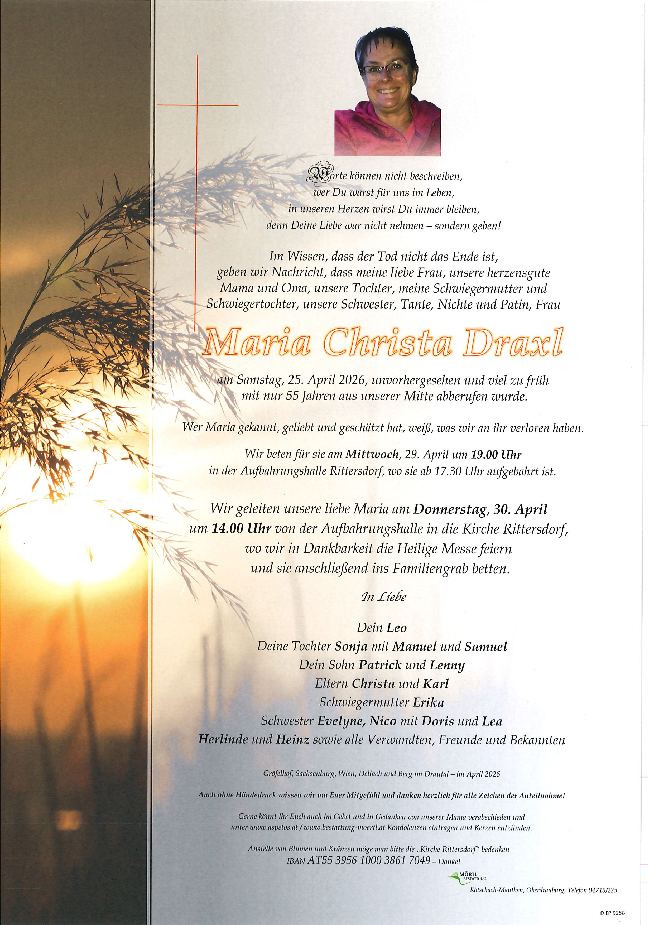 Traueranzeige von Maria Christa DRAXL