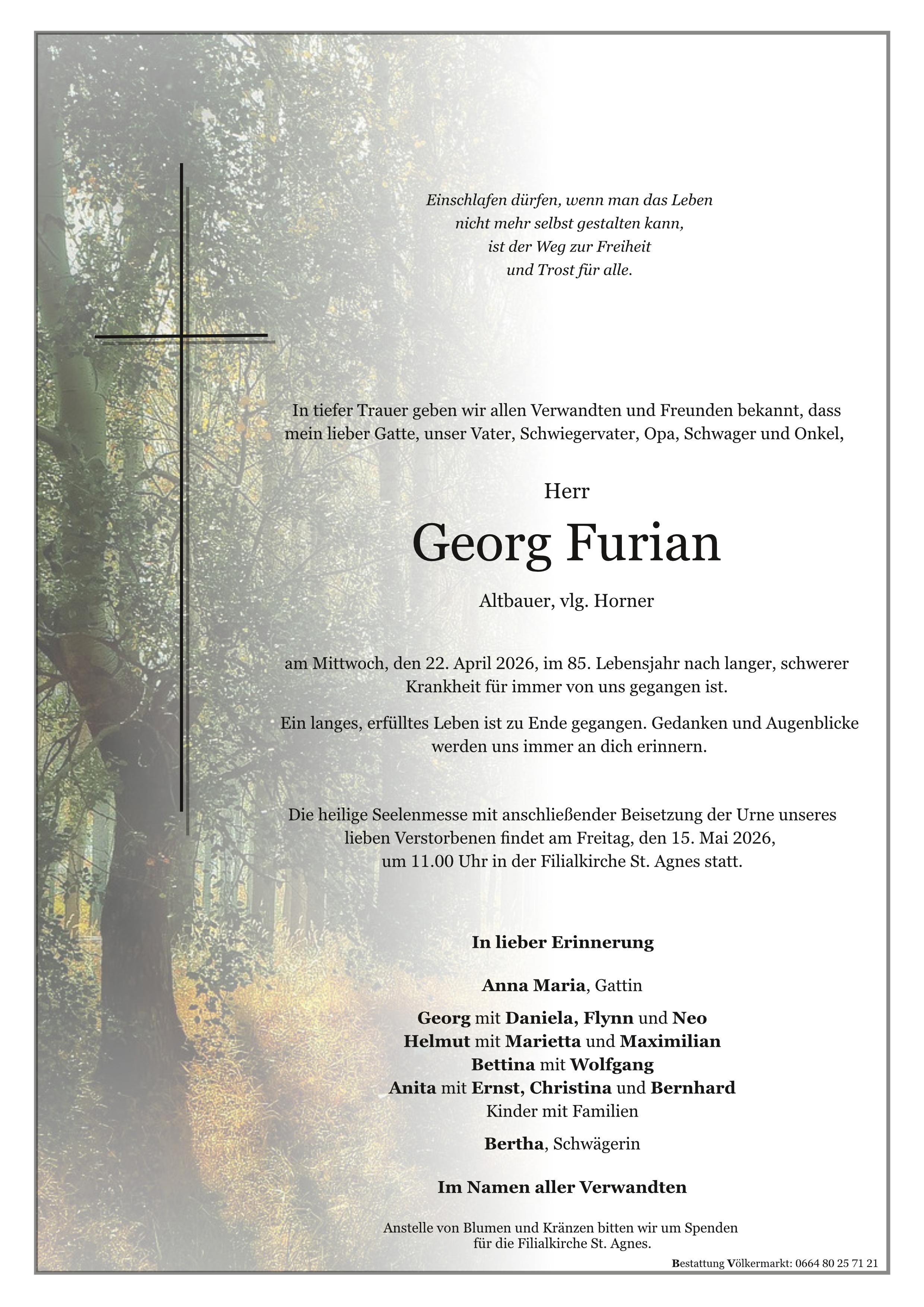 Traueranzeige von Georg Furian