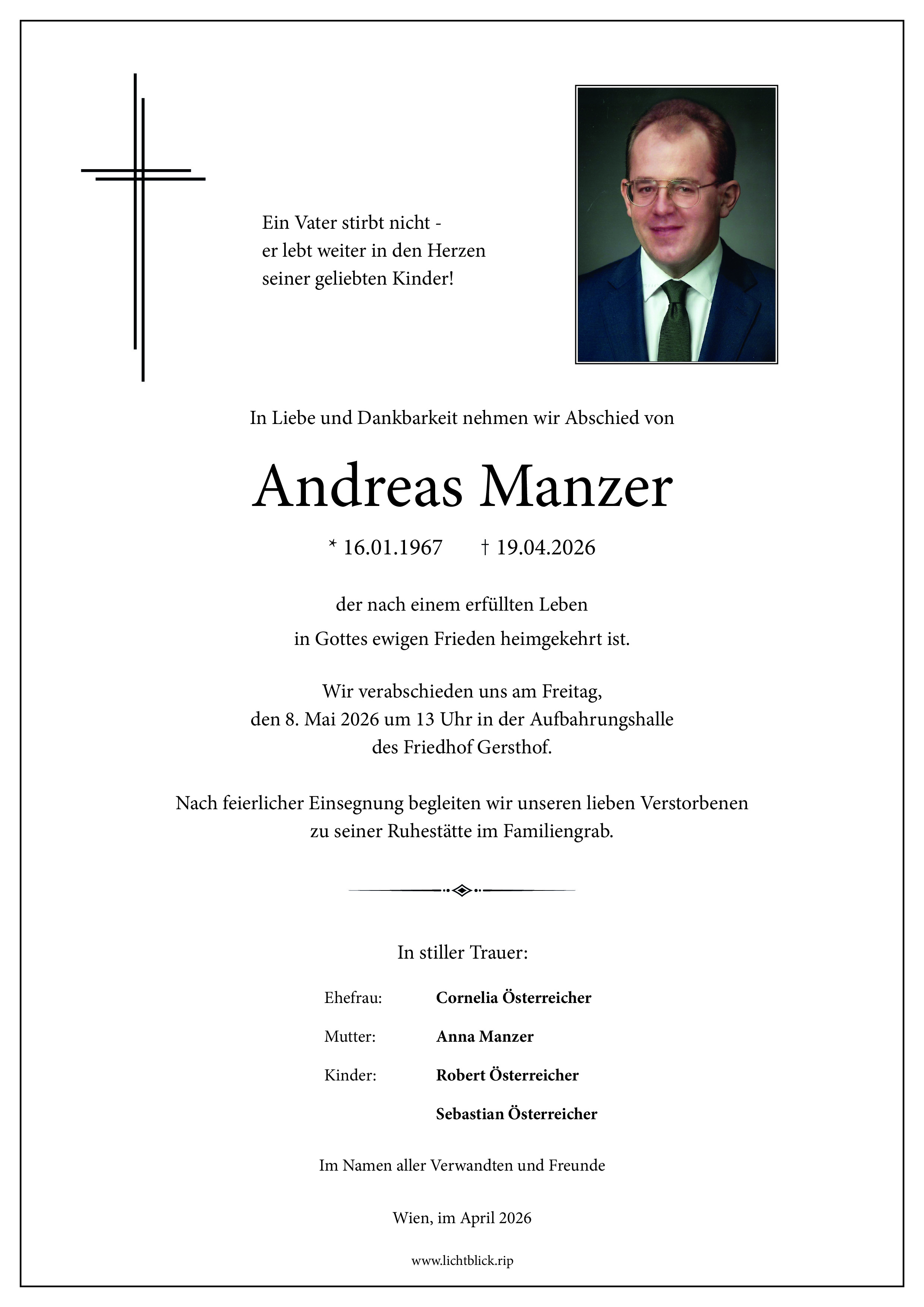 Traueranzeige von Andreas Manzer