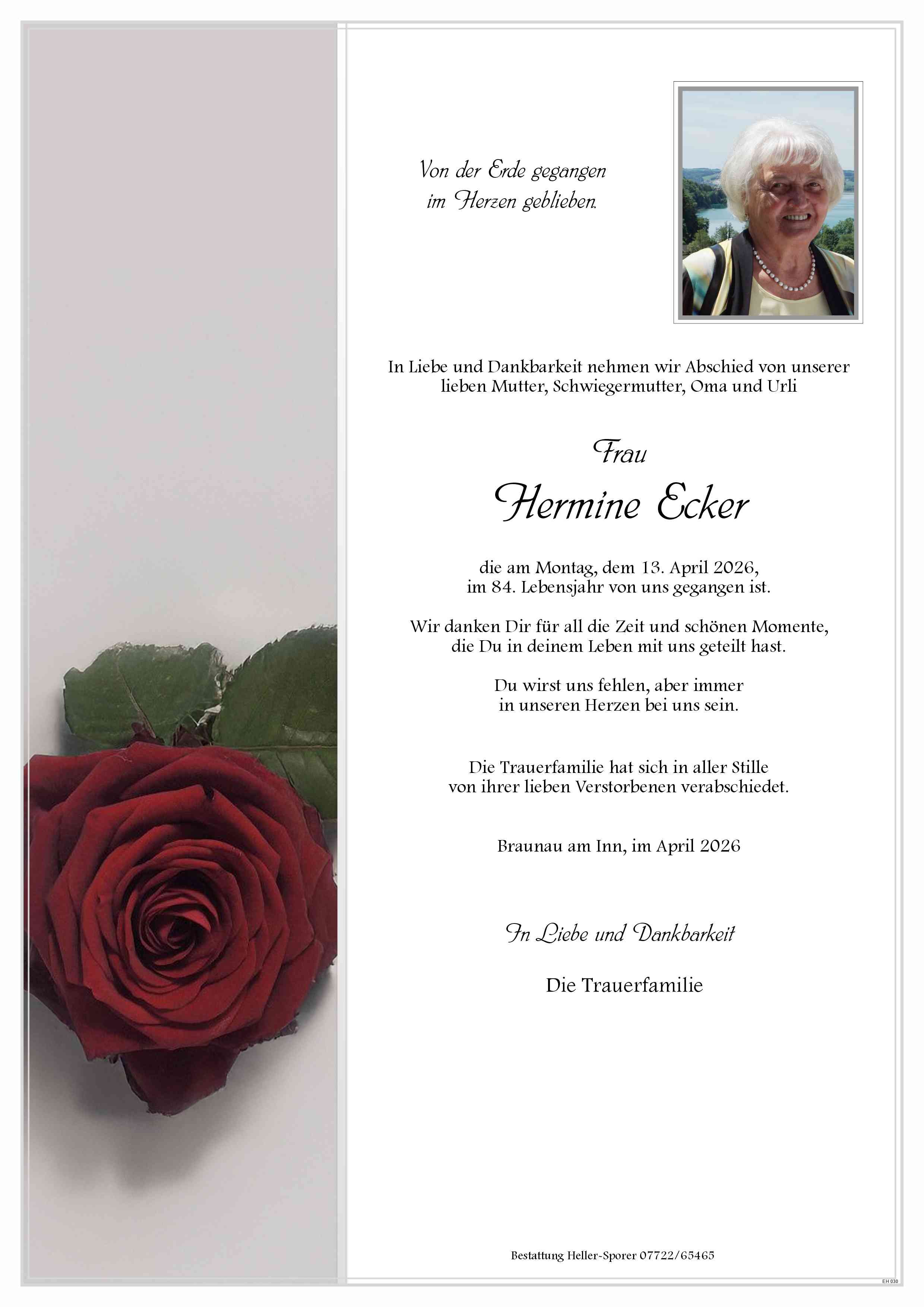 Traueranzeige von Hermine Ecker