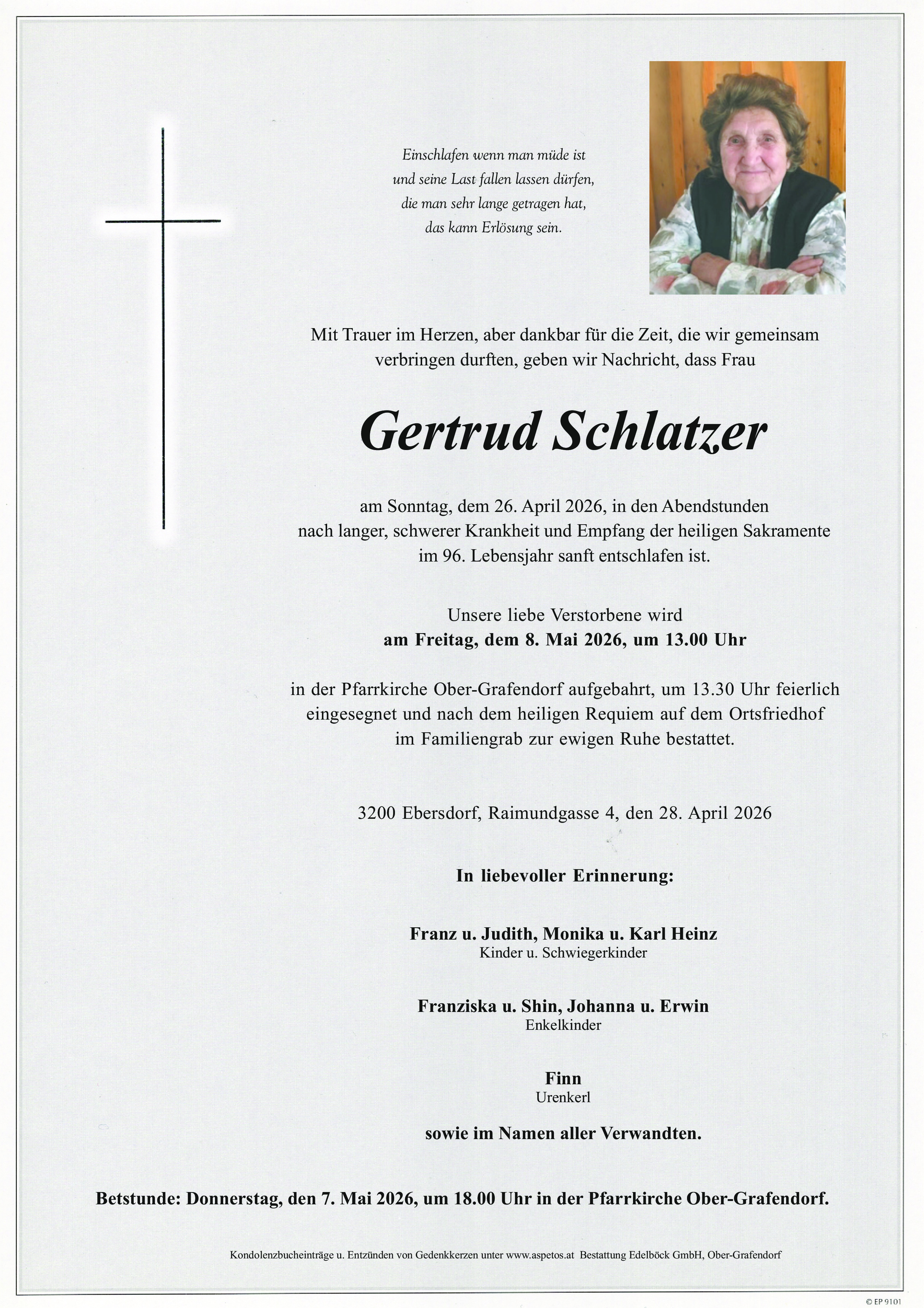 Traueranzeige von Gertrud Schlatzer