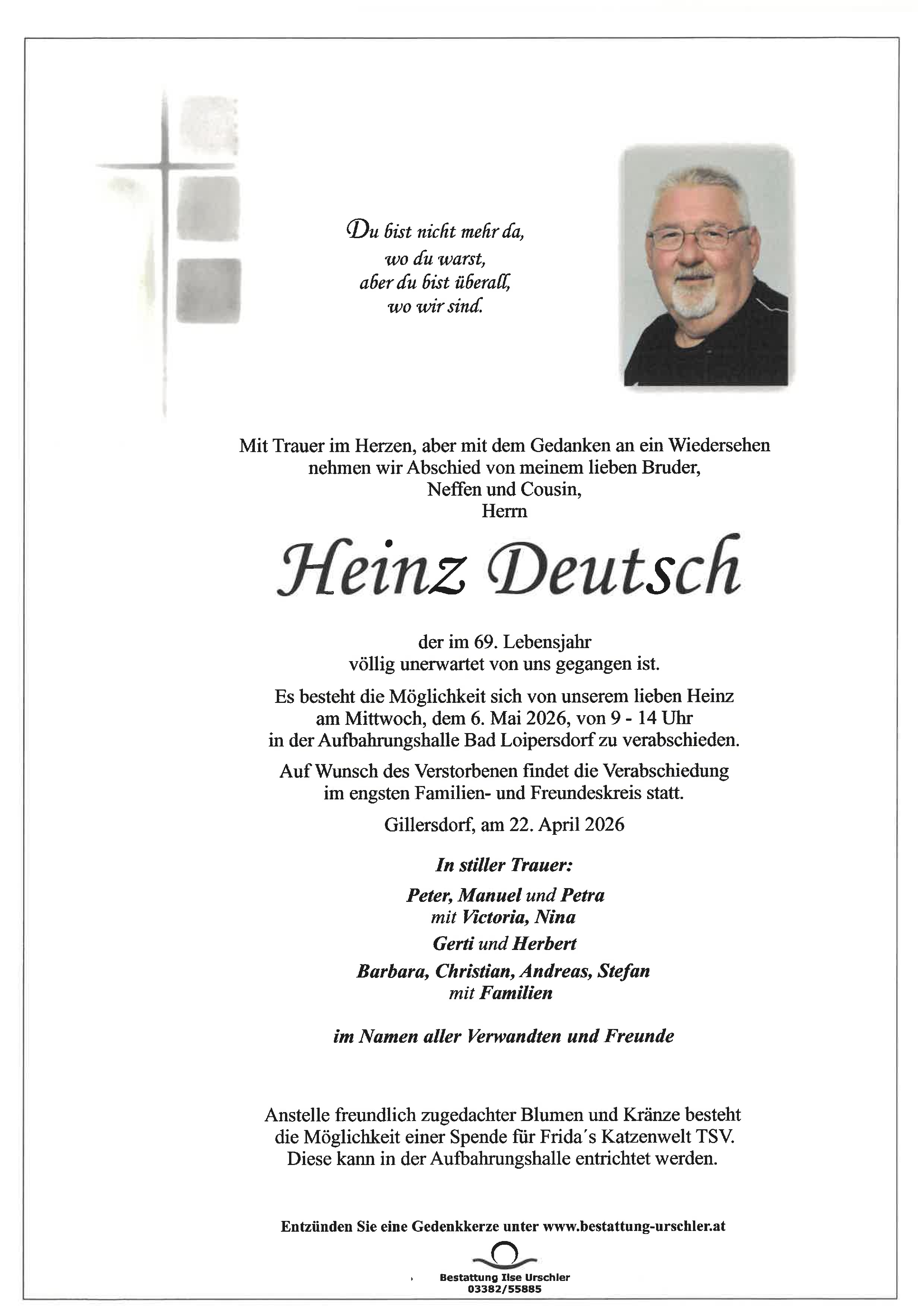 Traueranzeige von Heinz Deutsch