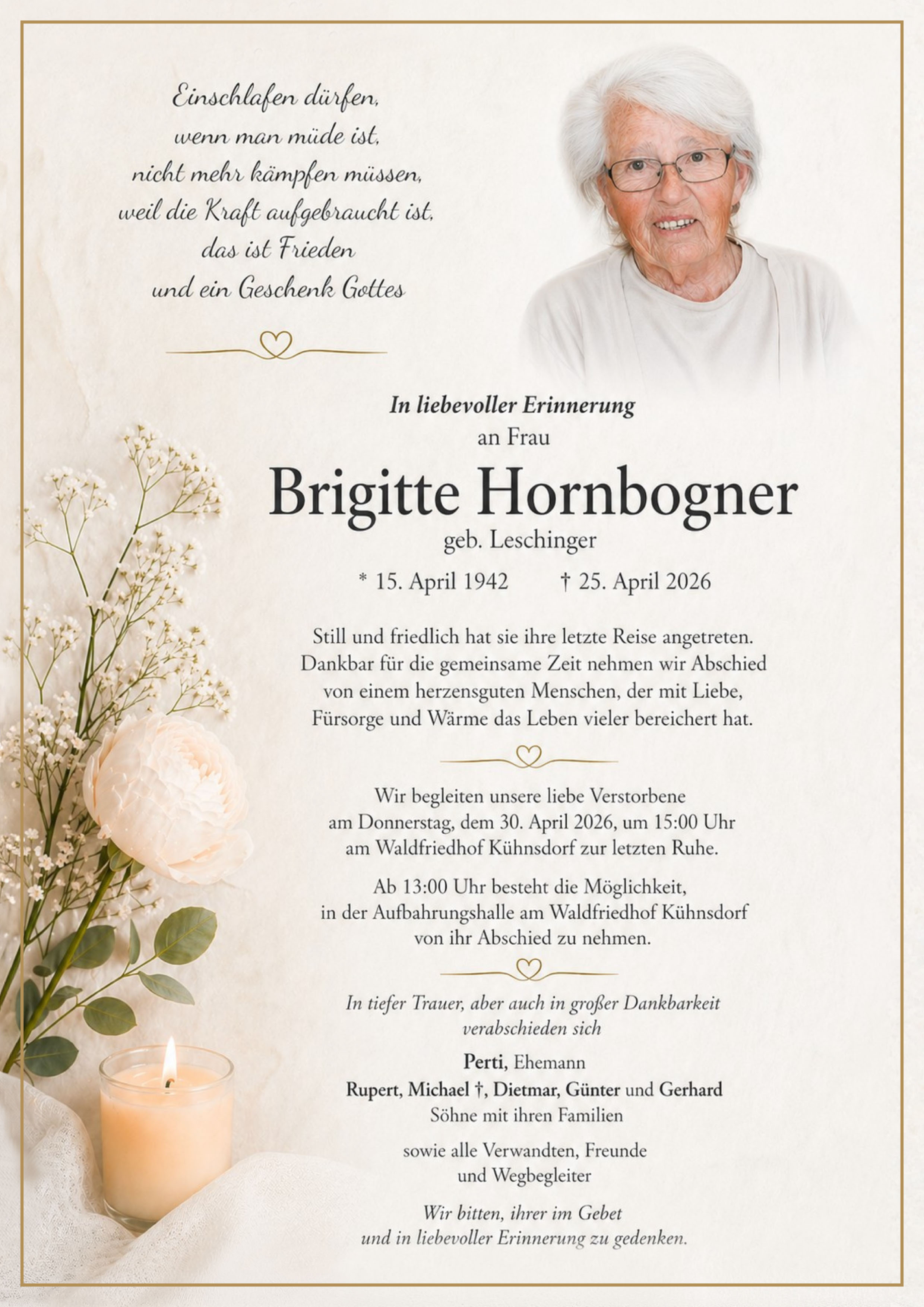 Traueranzeige von Brigitte Hornbogner