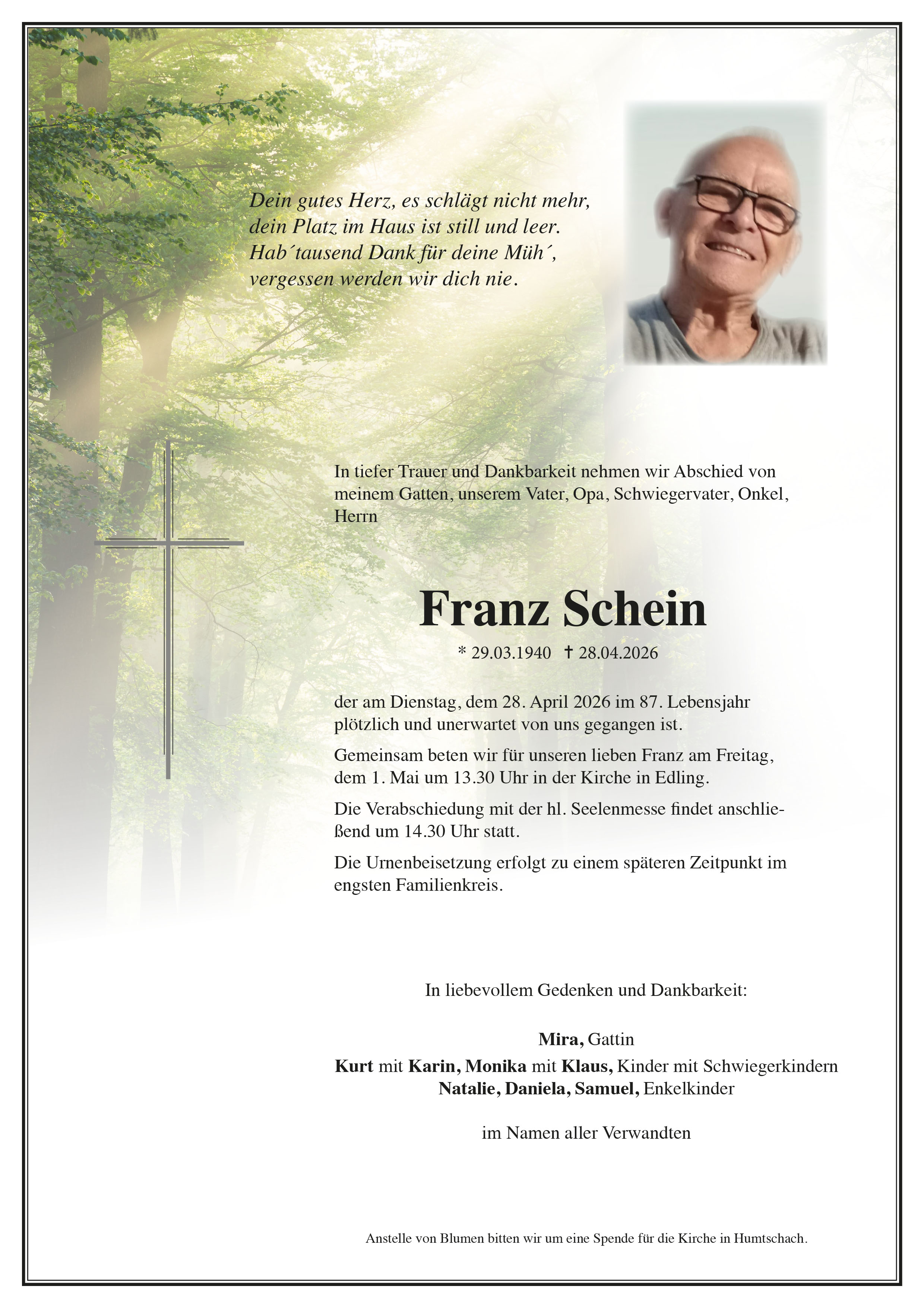 Traueranzeige von Franz Schein