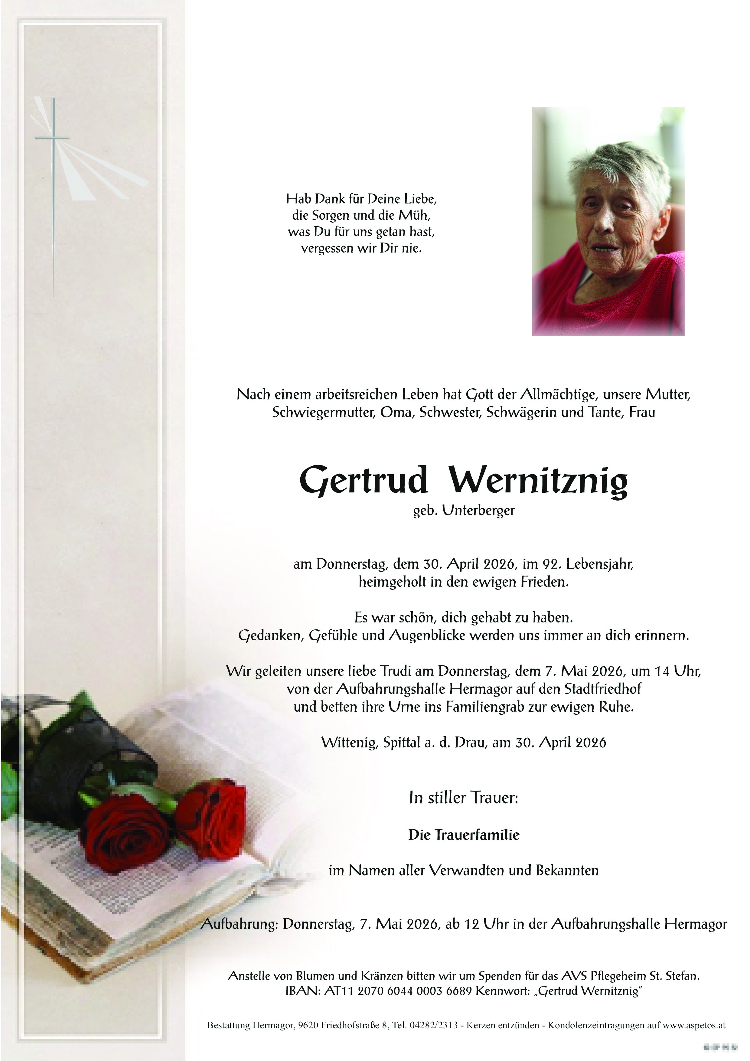 Traueranzeige von Gertrud Wernitznig