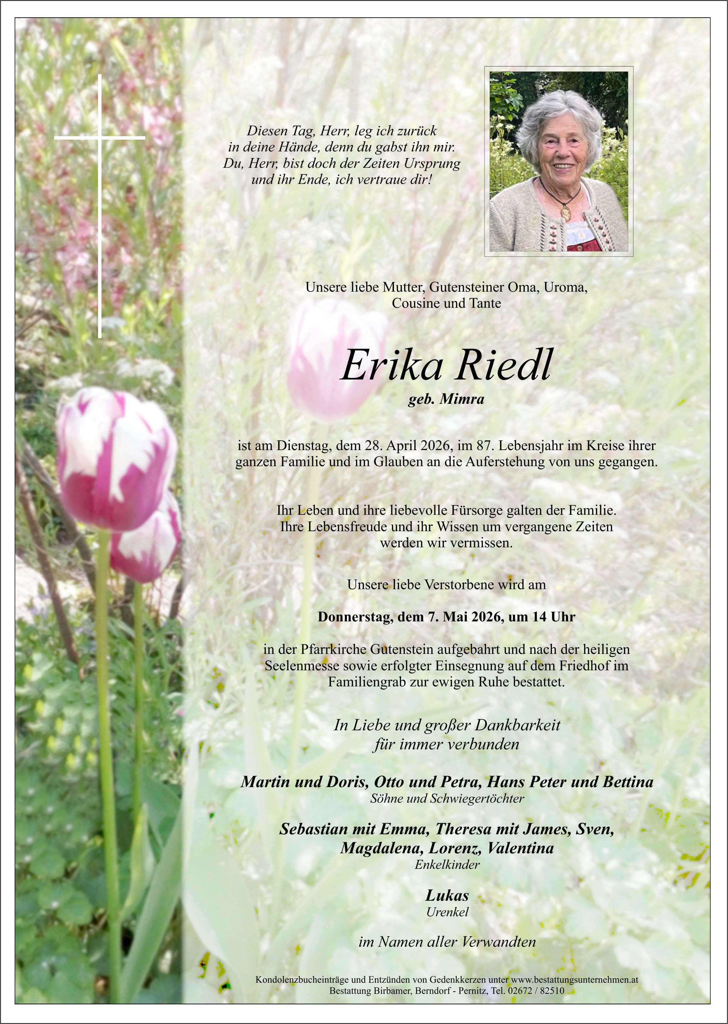 Traueranzeige von Erika Riedl