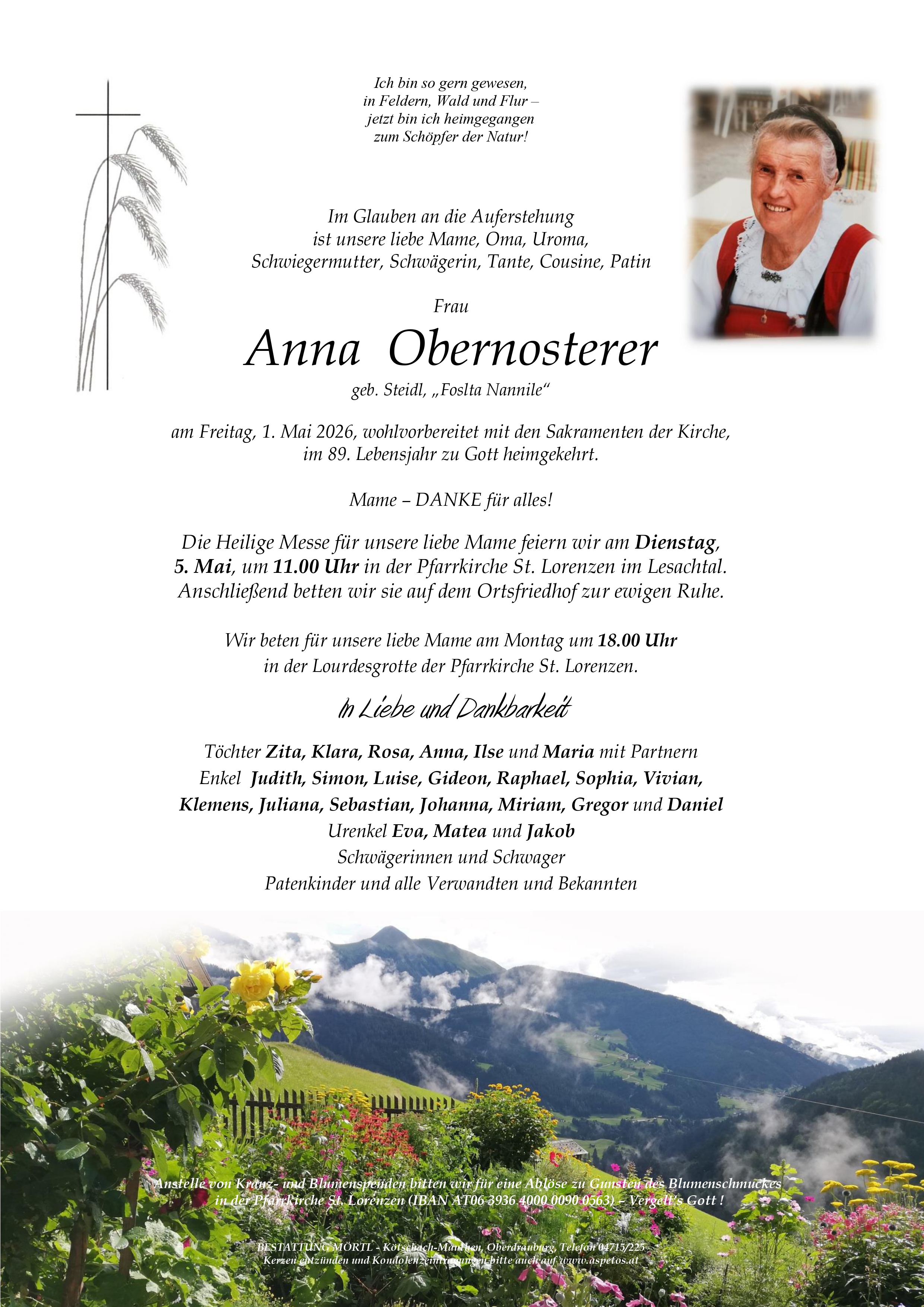 Traueranzeige von Anna Obernosterer