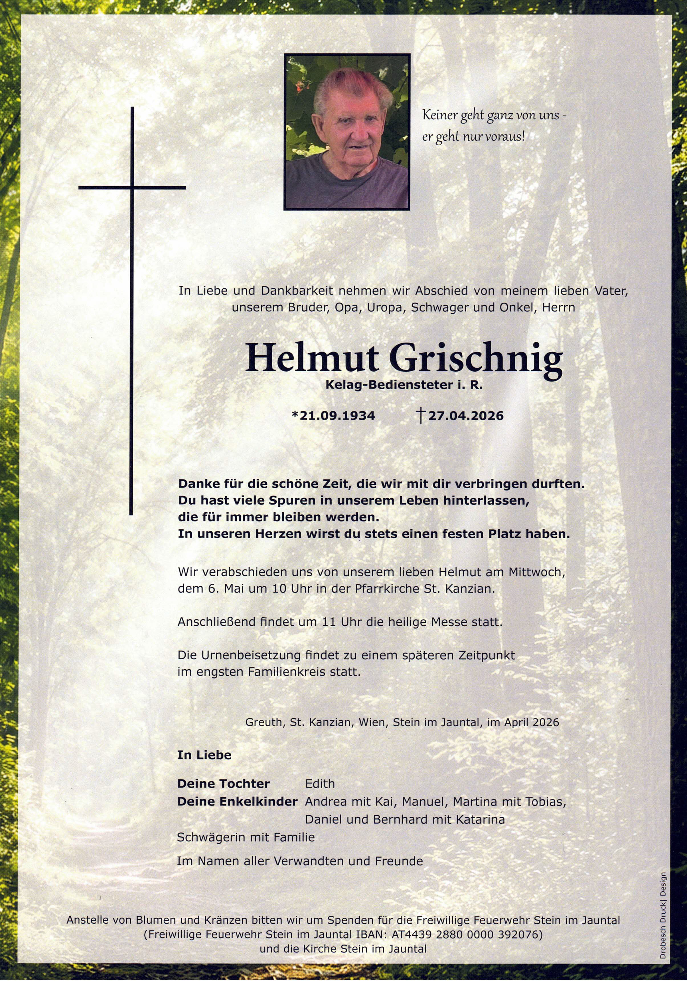 Traueranzeige von Helmut Grischnig