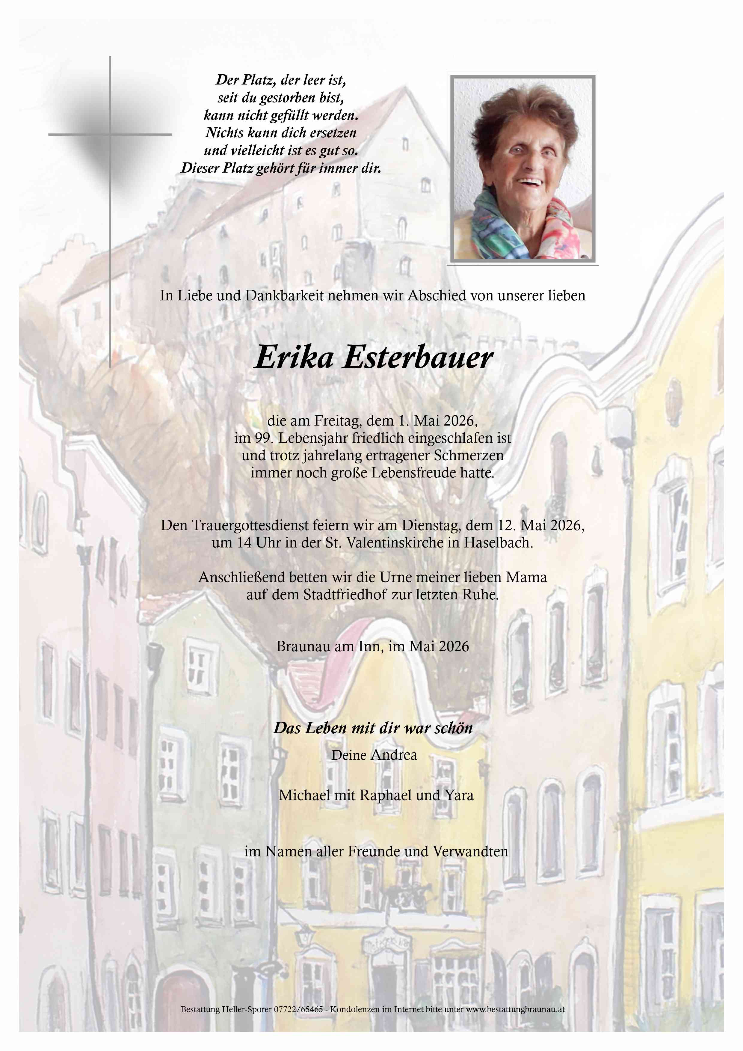Traueranzeige von Erika Esterbauer