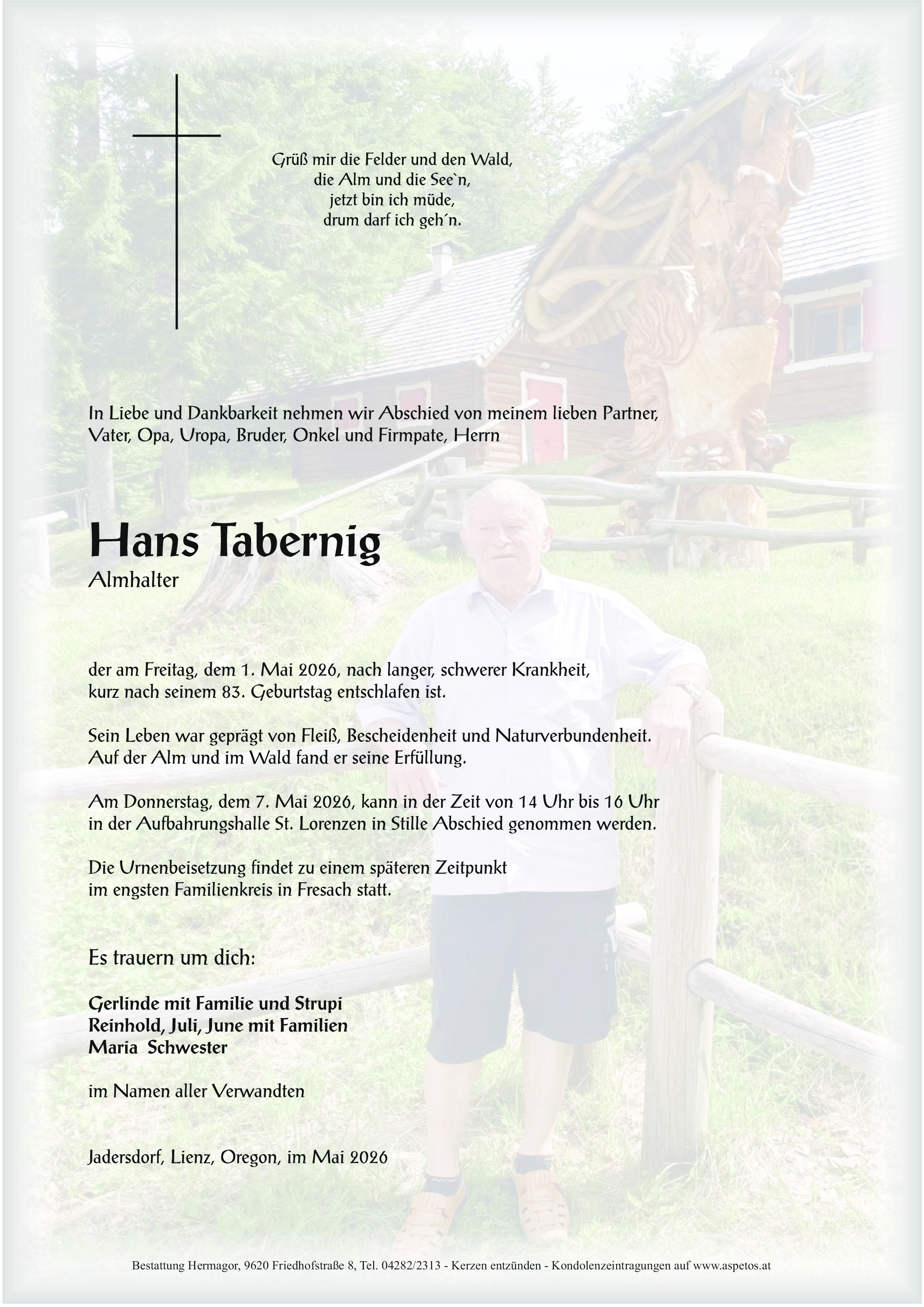 Traueranzeige von Johann Tabernig