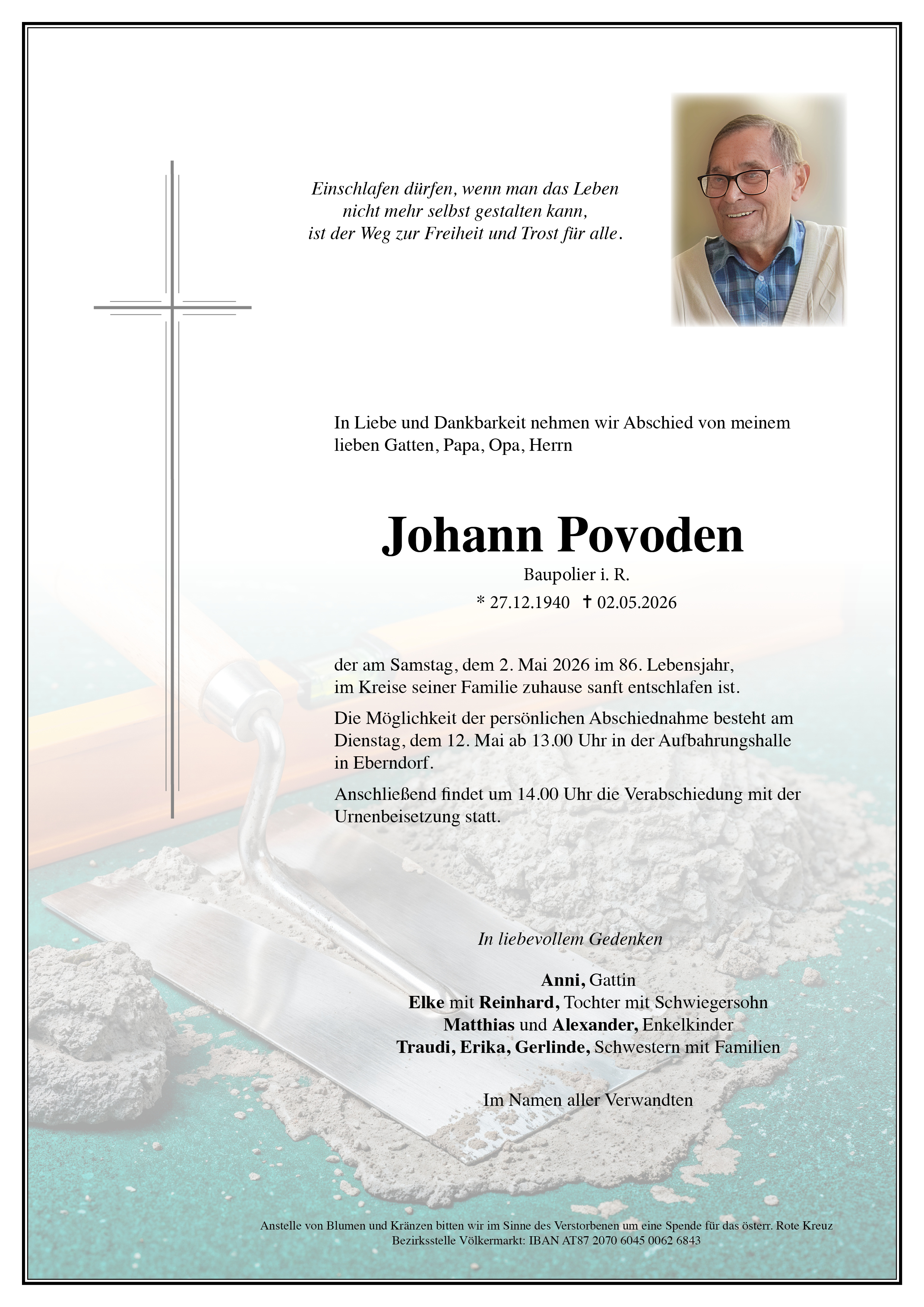 Traueranzeige von Johann Povoden