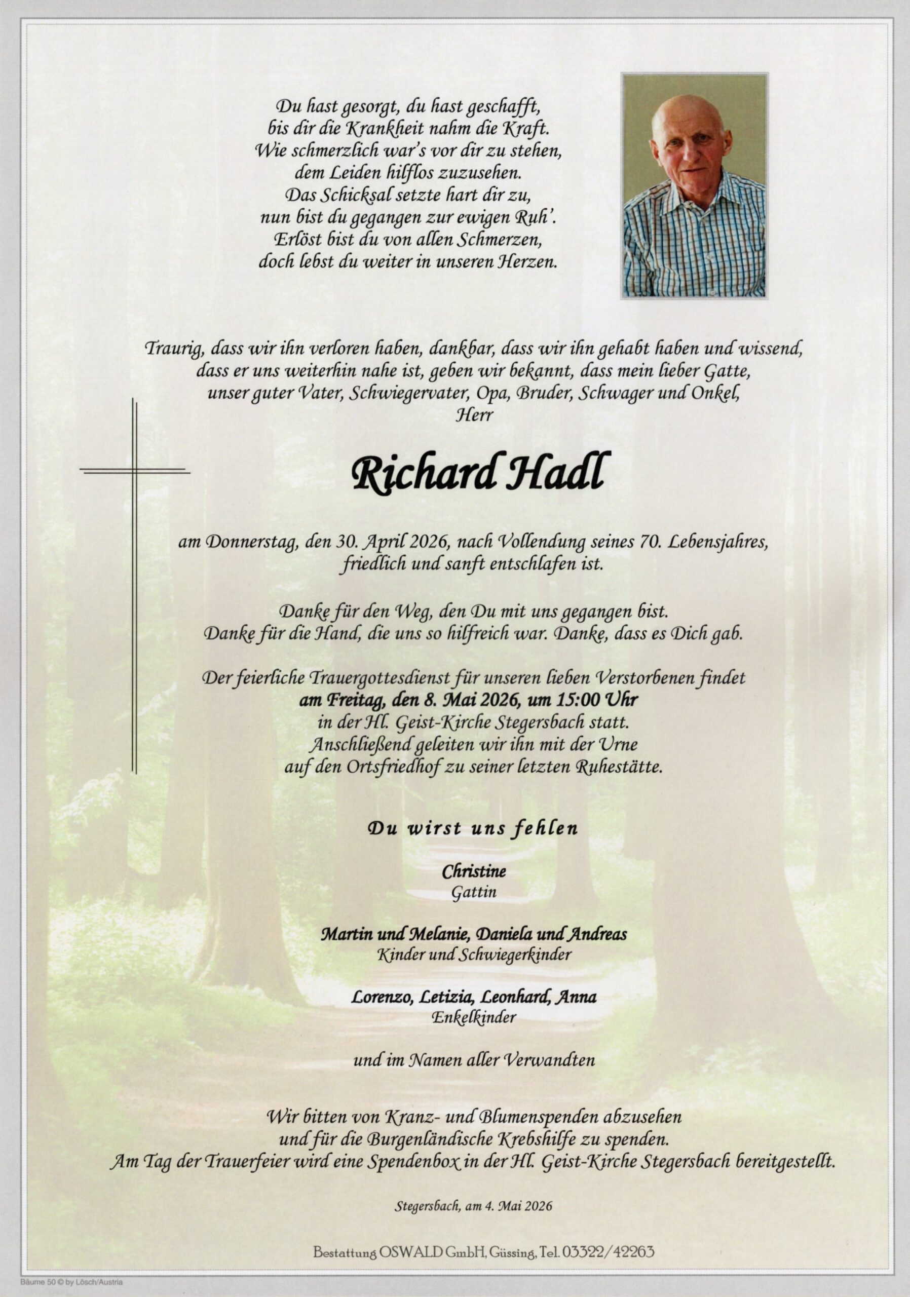 Traueranzeige von Richard Hadl