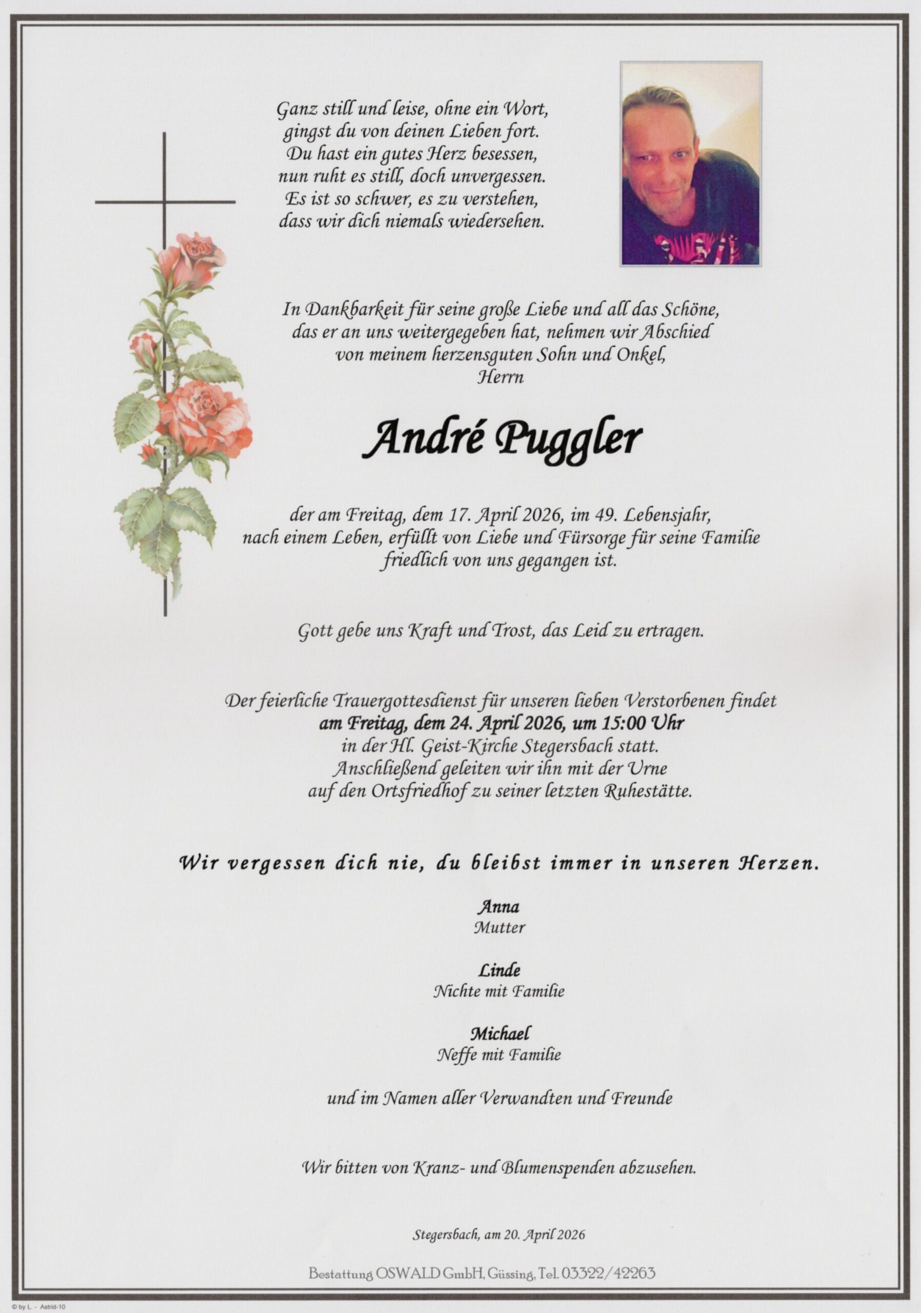 Traueranzeige von André Puggler