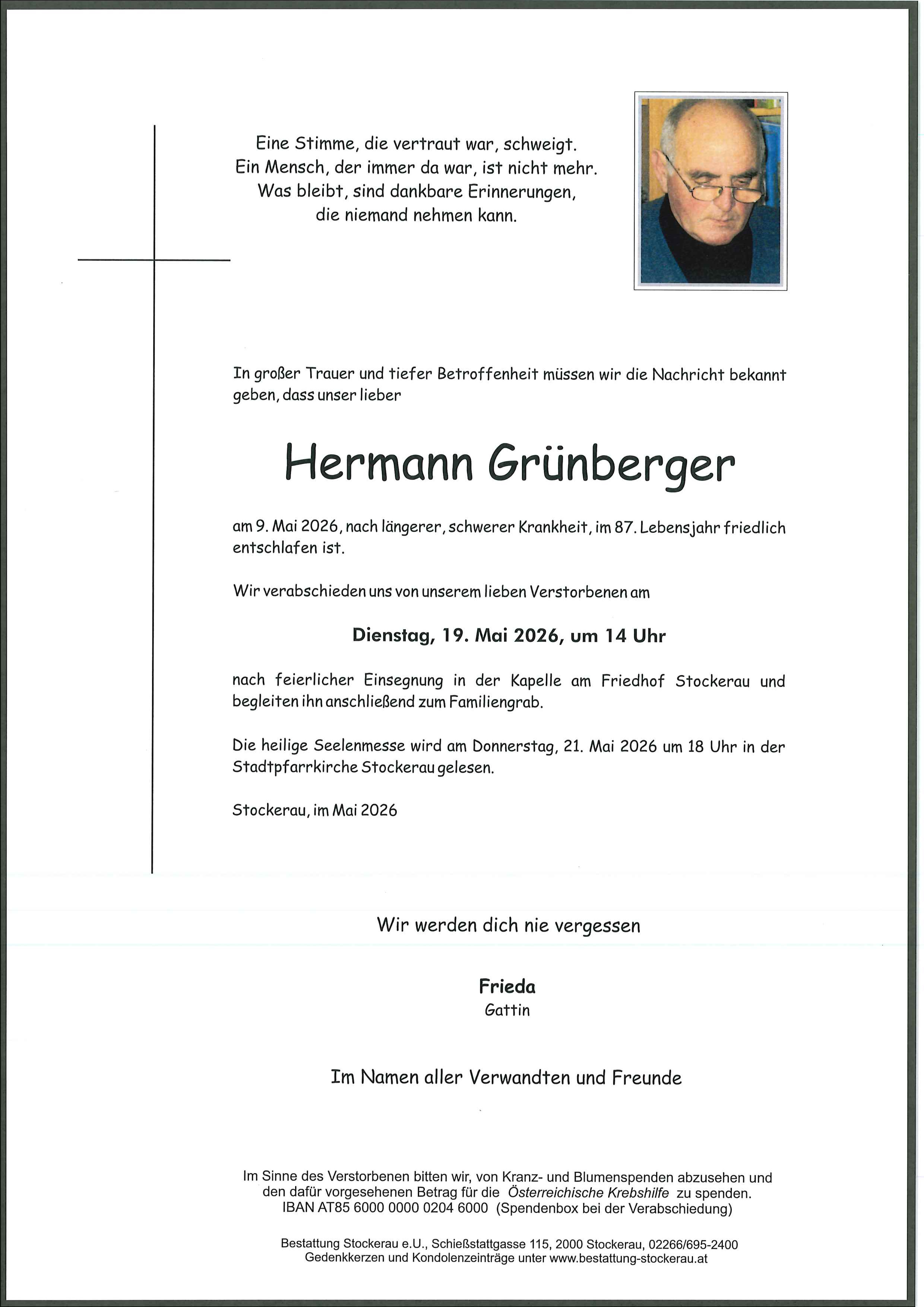 Traueranzeige von Hermann Grünberger