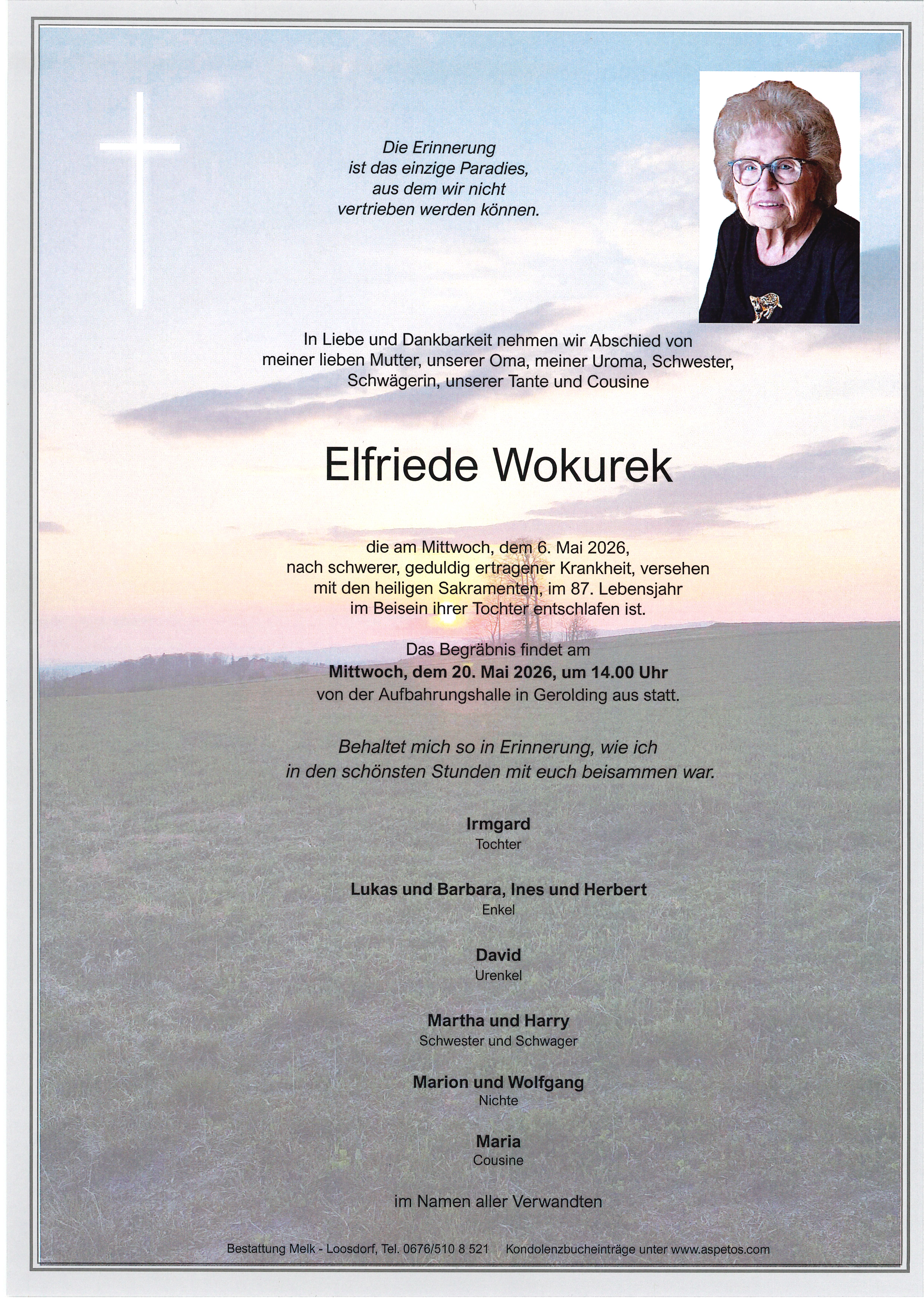 Traueranzeige von Elfriede Wokurek