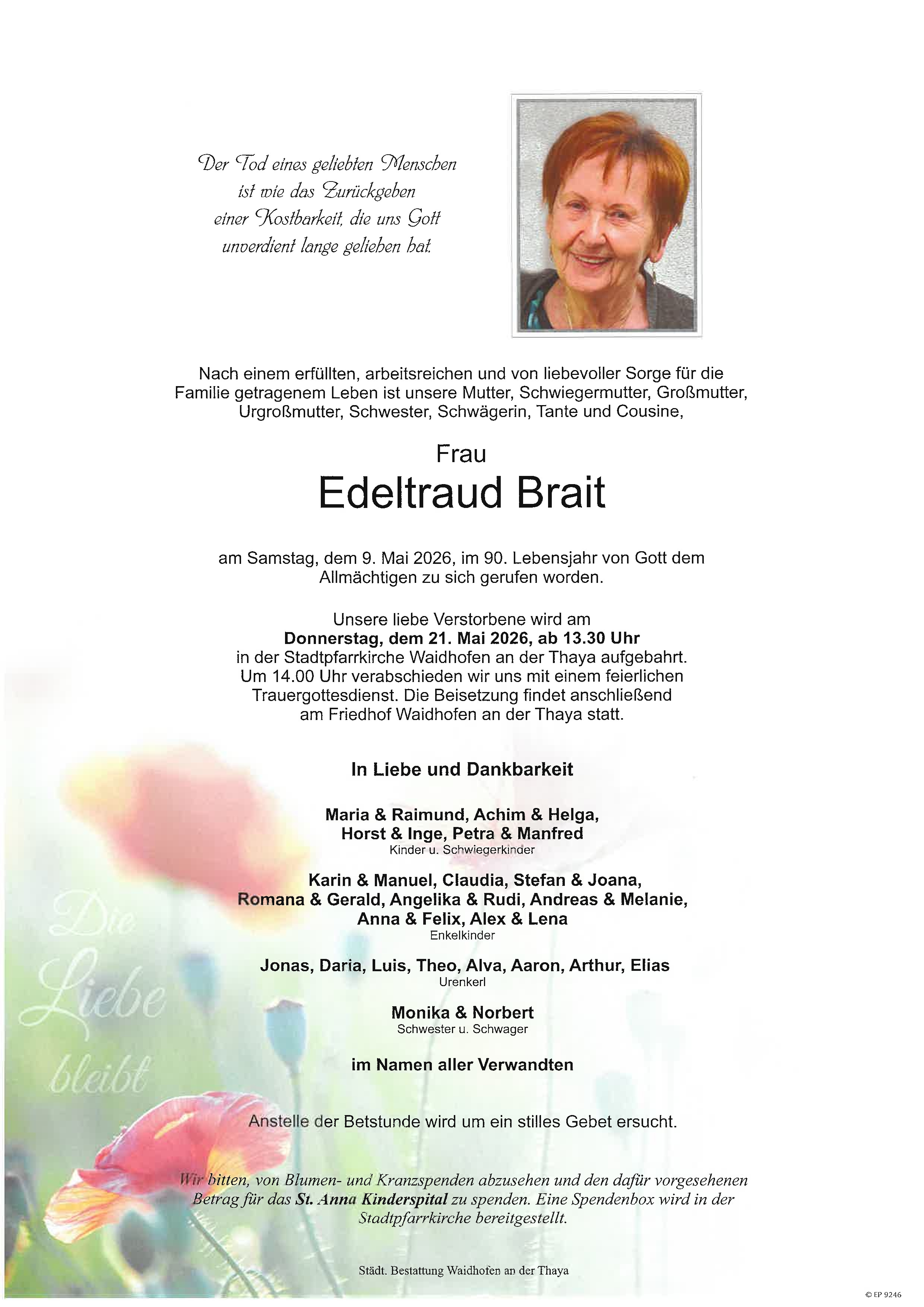 Traueranzeige von Edeltraud Brait