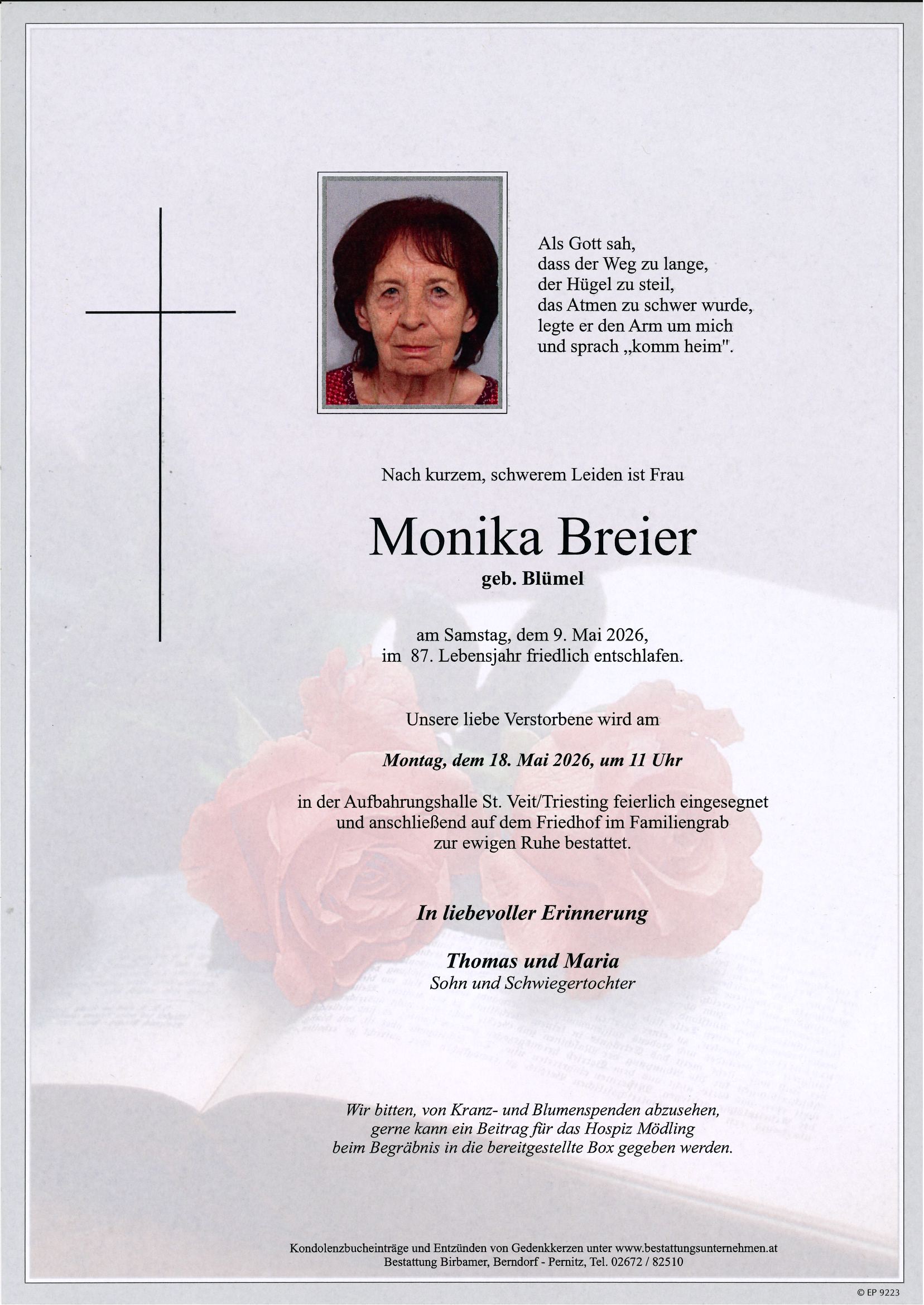 Traueranzeige von Monika Breier