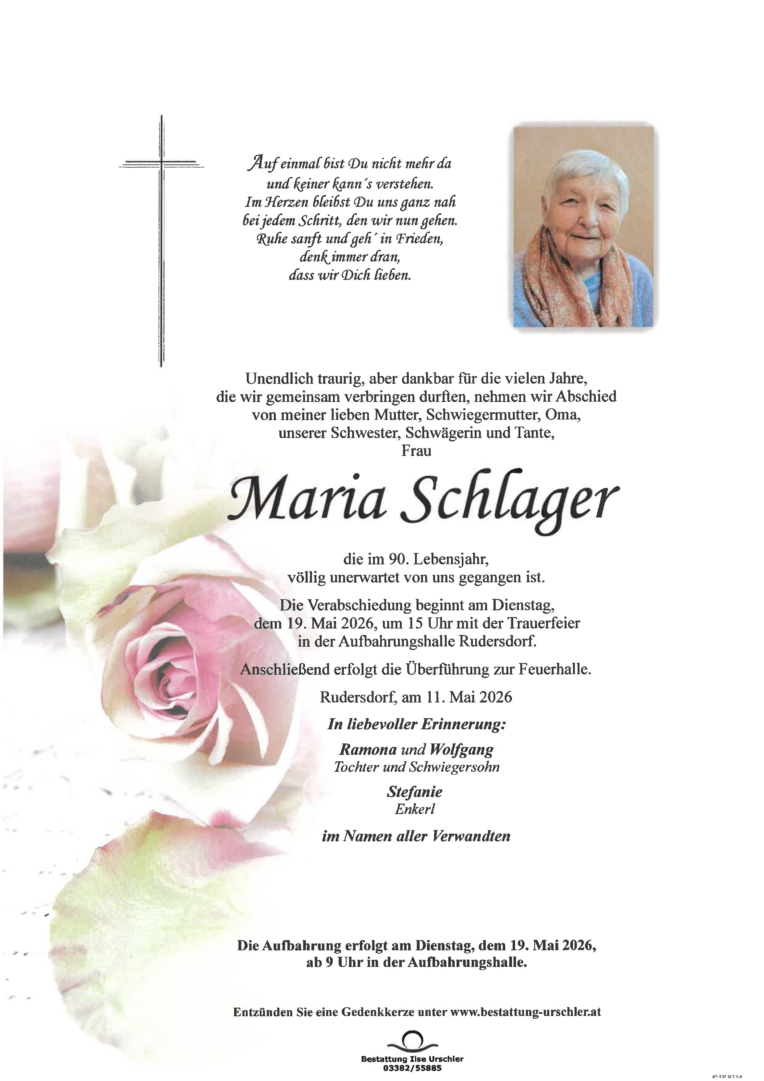 Traueranzeige von Maria Schlager