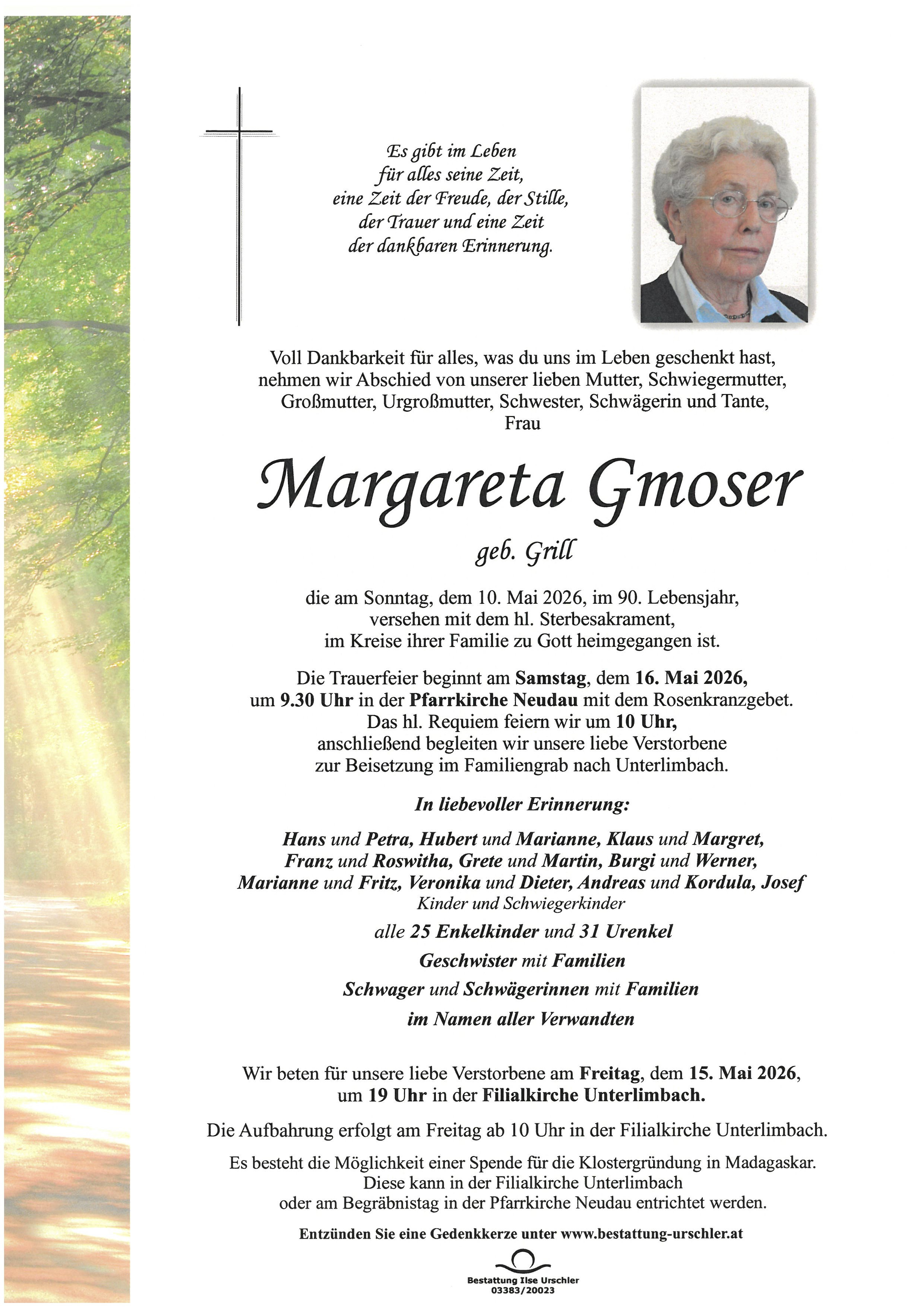 Traueranzeige von Margareta Gmoser