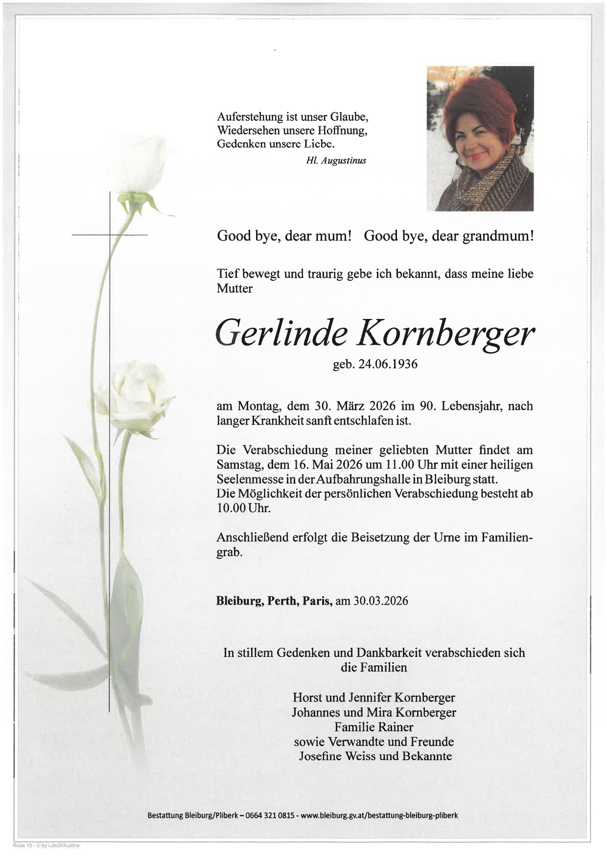 Traueranzeige von Gerlinde Kornberger