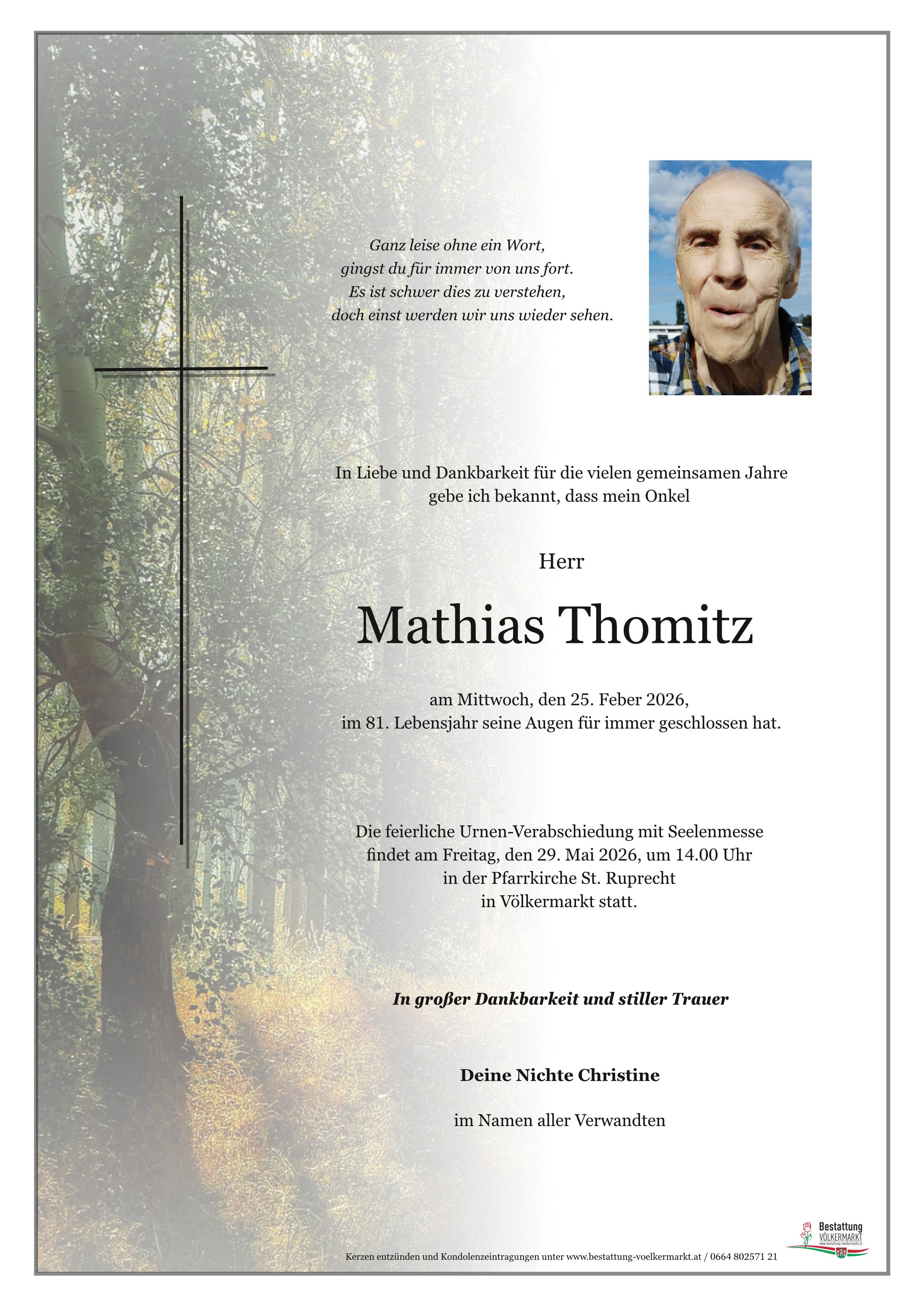 Traueranzeige von Mathias Thomitz
