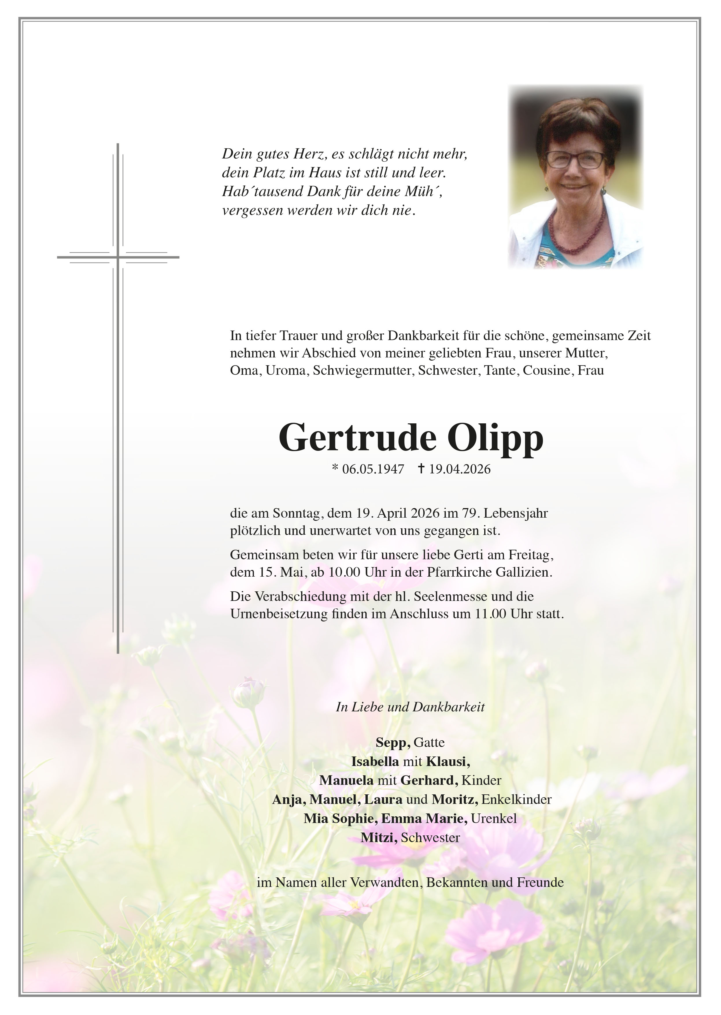 Traueranzeige von Gertrude Olipp