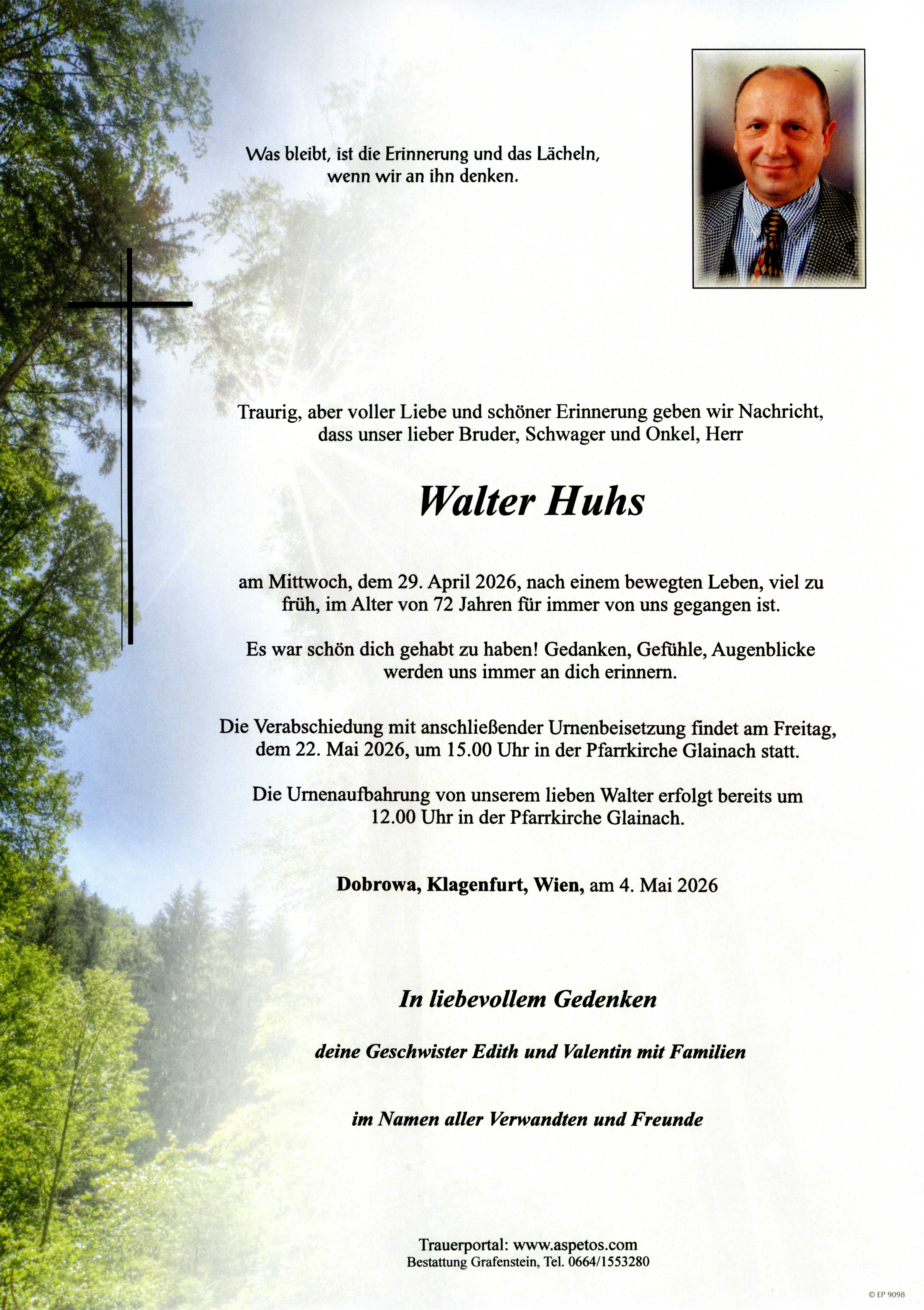 Traueranzeige von Walter Huhs