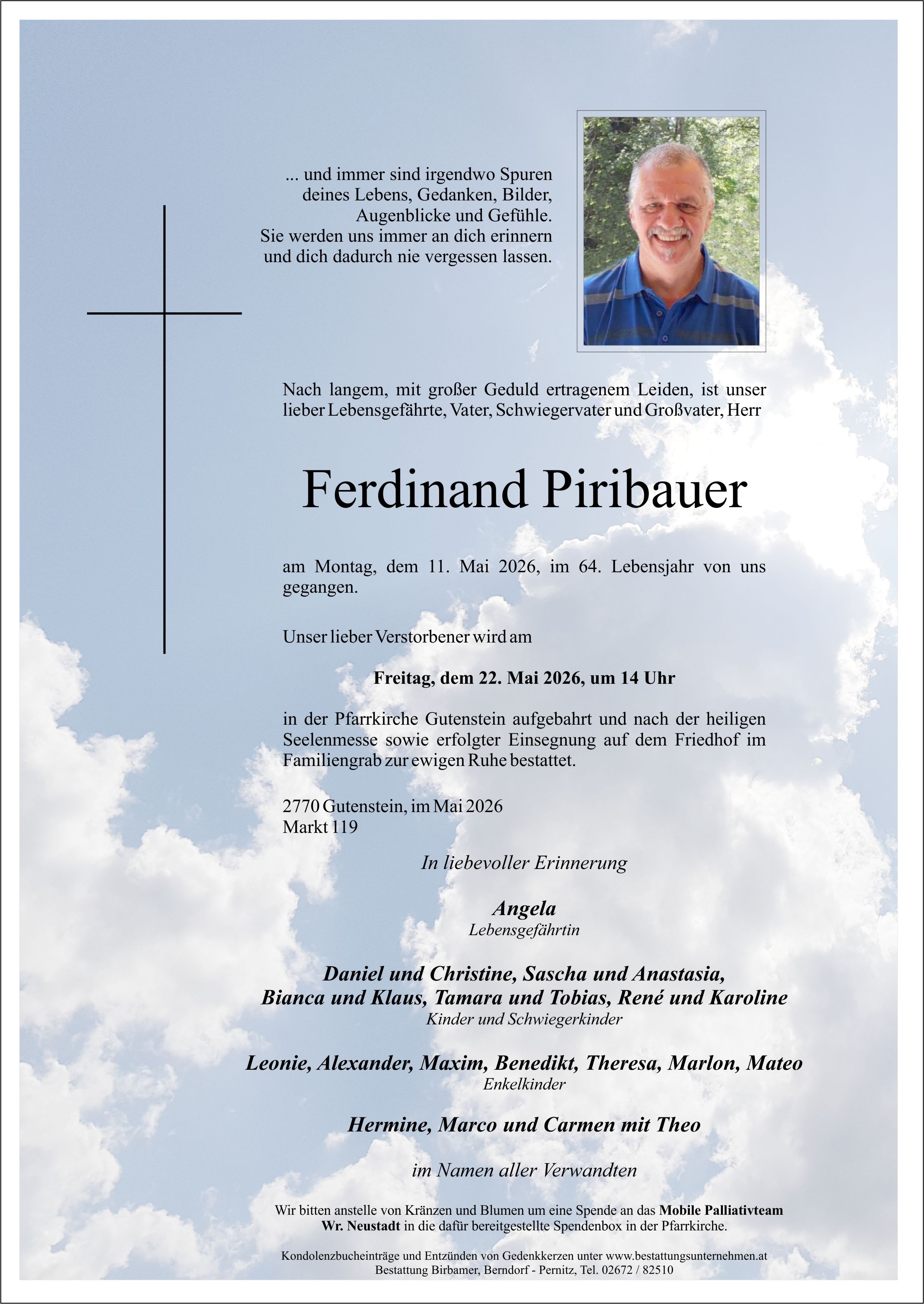 Traueranzeige von Ferdinand Piribauer