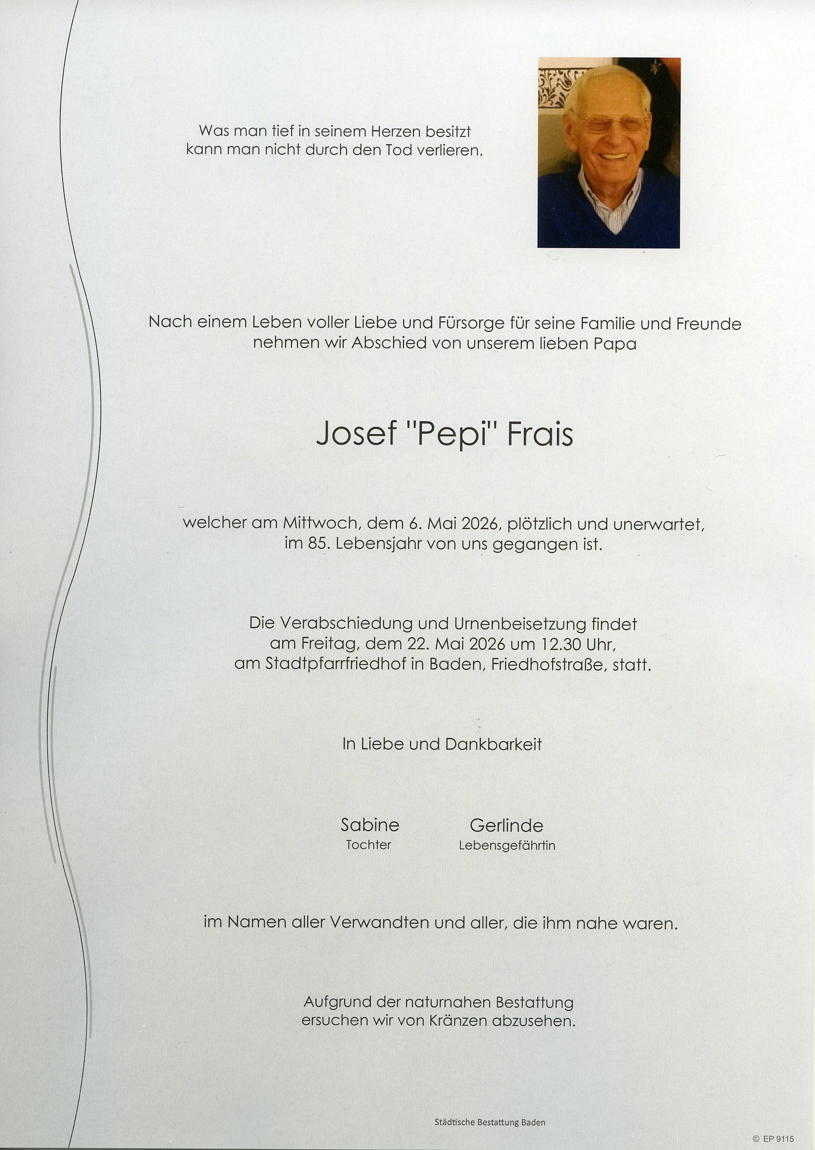 Traueranzeige von Josef "Pepi" Frais