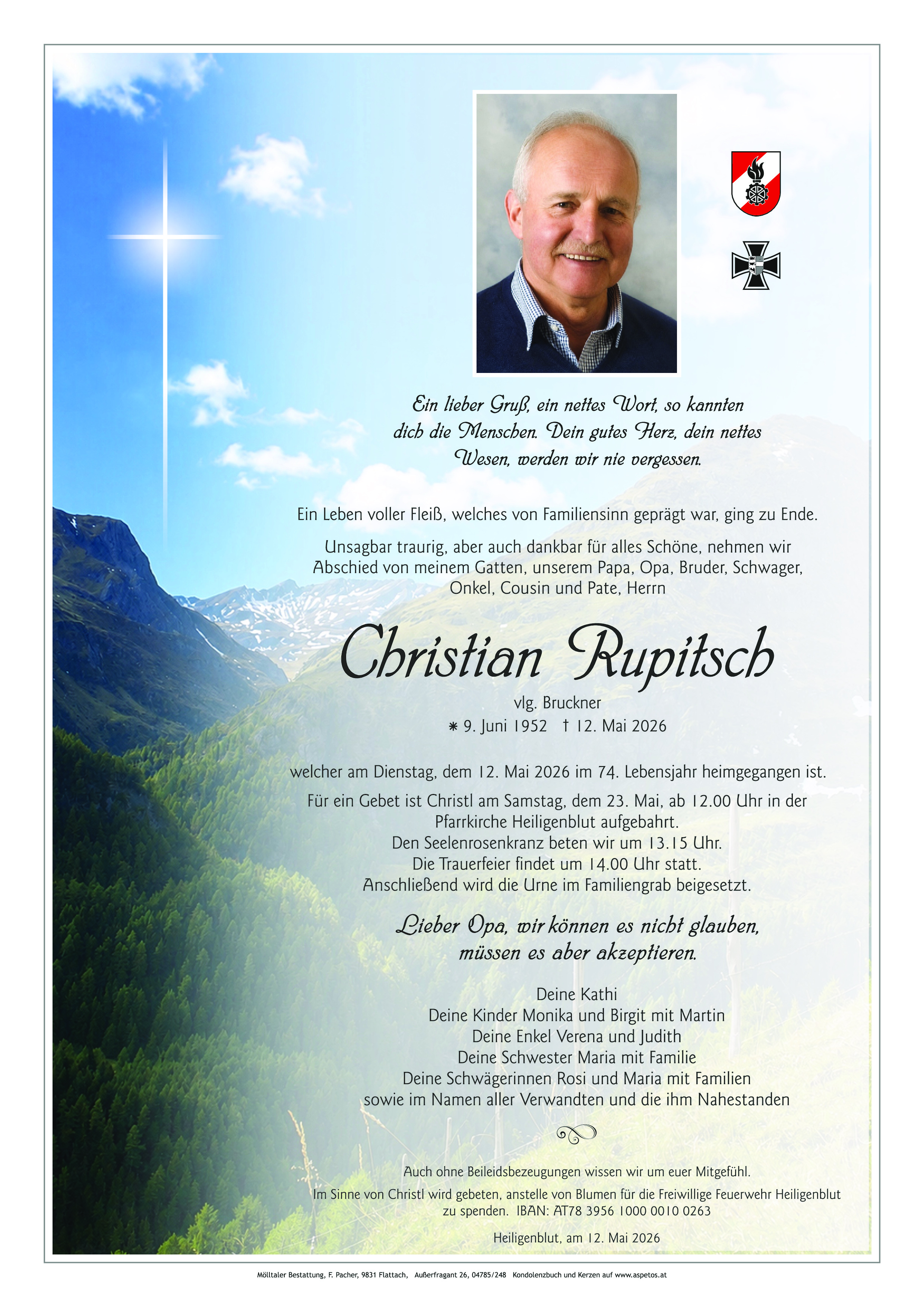 Traueranzeige von Christian Rupitsch