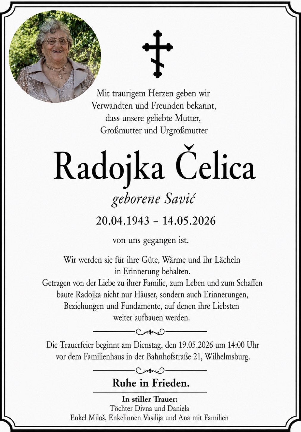 Traueranzeige von Čelica Radojka