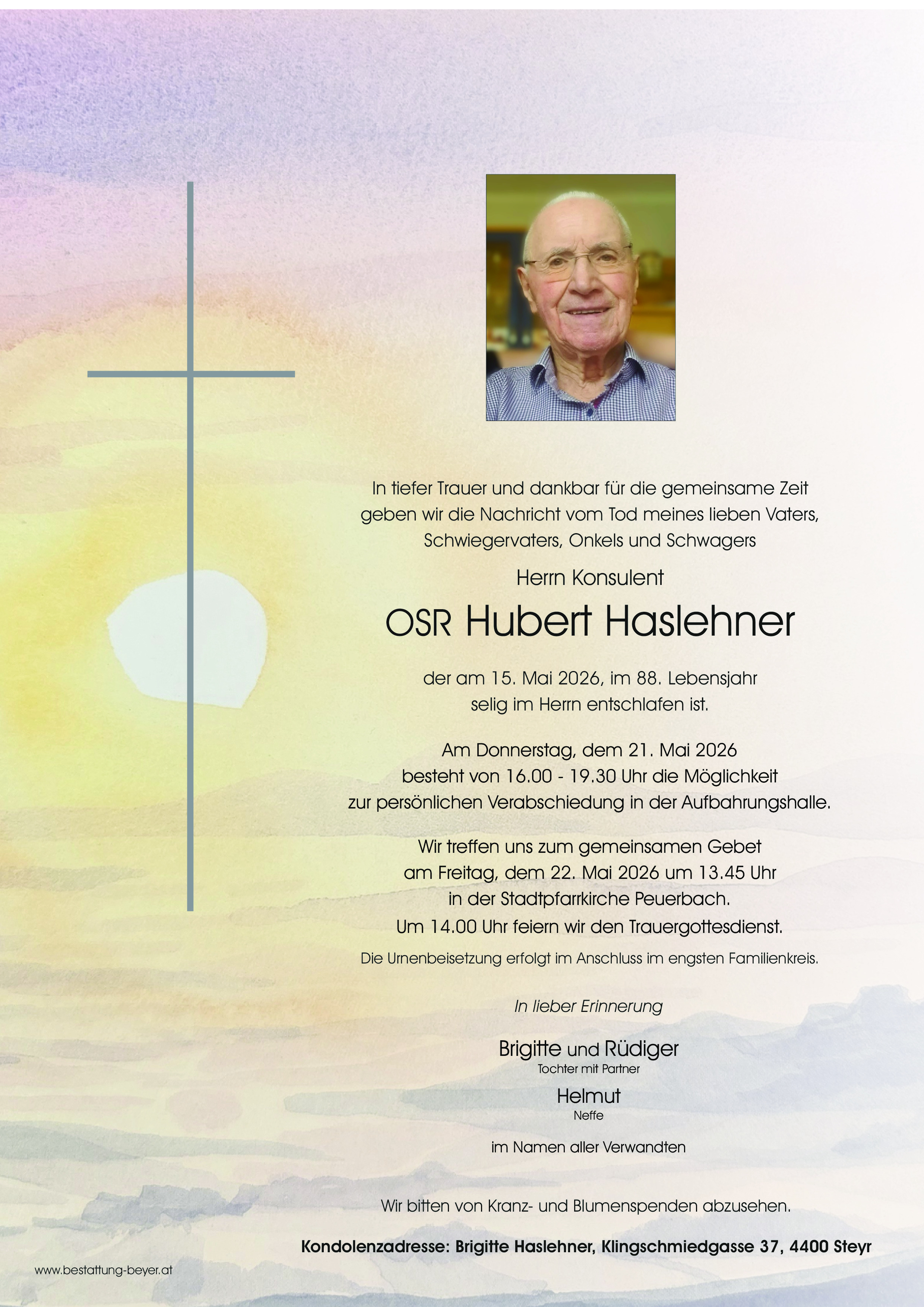 Traueranzeige von Konsulent OSR Hubert Haslehner